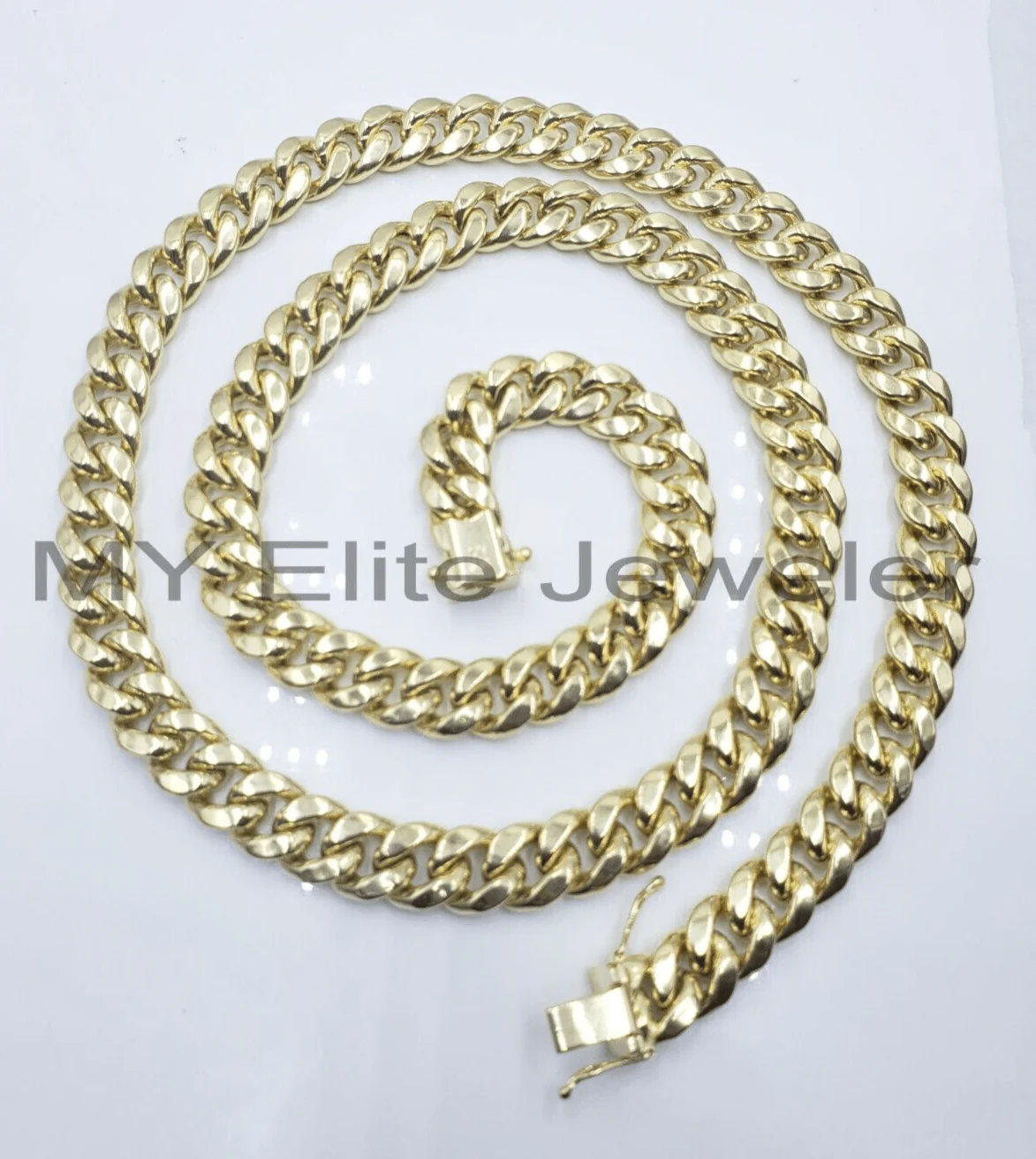 11mm 10k Yellow Gold Chain Necklace Miami Cuban Link 22" Inch Box lock REAL 10K - Image 4