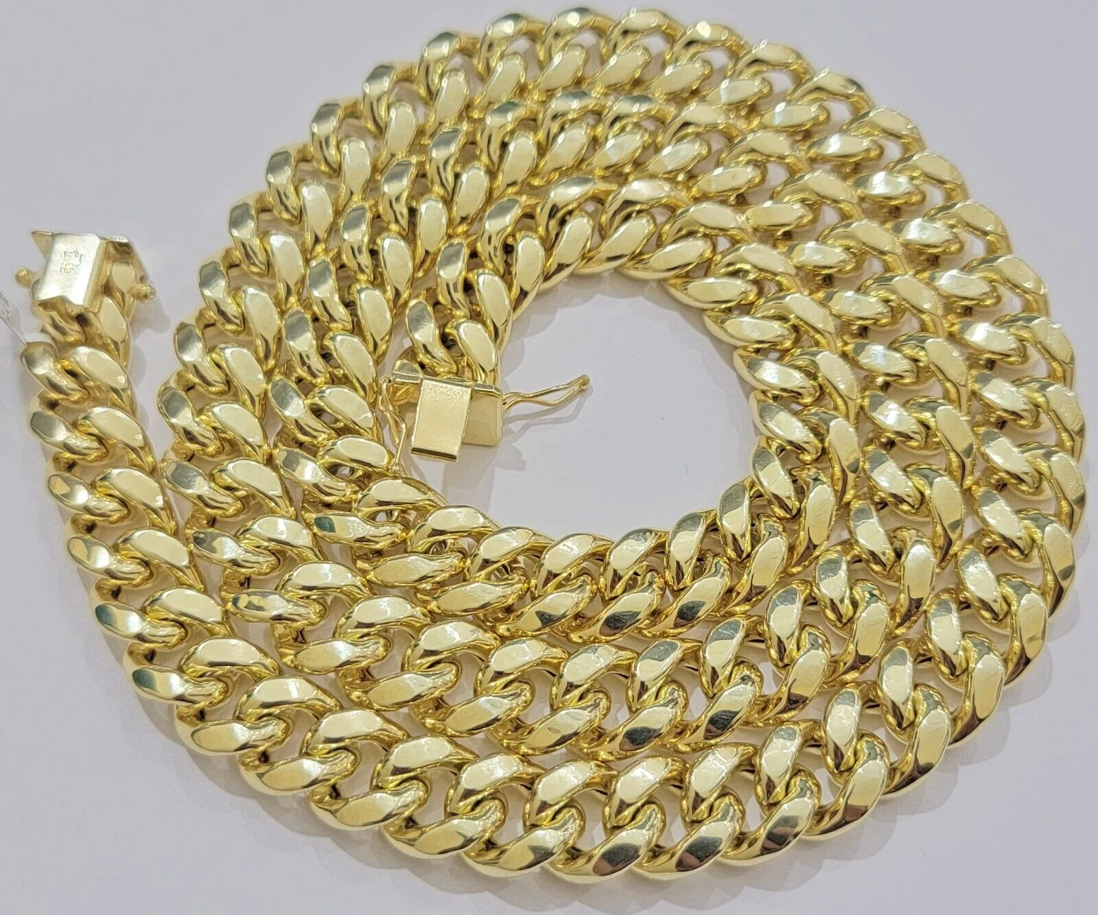 12mm Cuban Link Chain 10k Yellow Gold Mens Necklace 26" Box Clasp Real 10KT SALE - Image 2