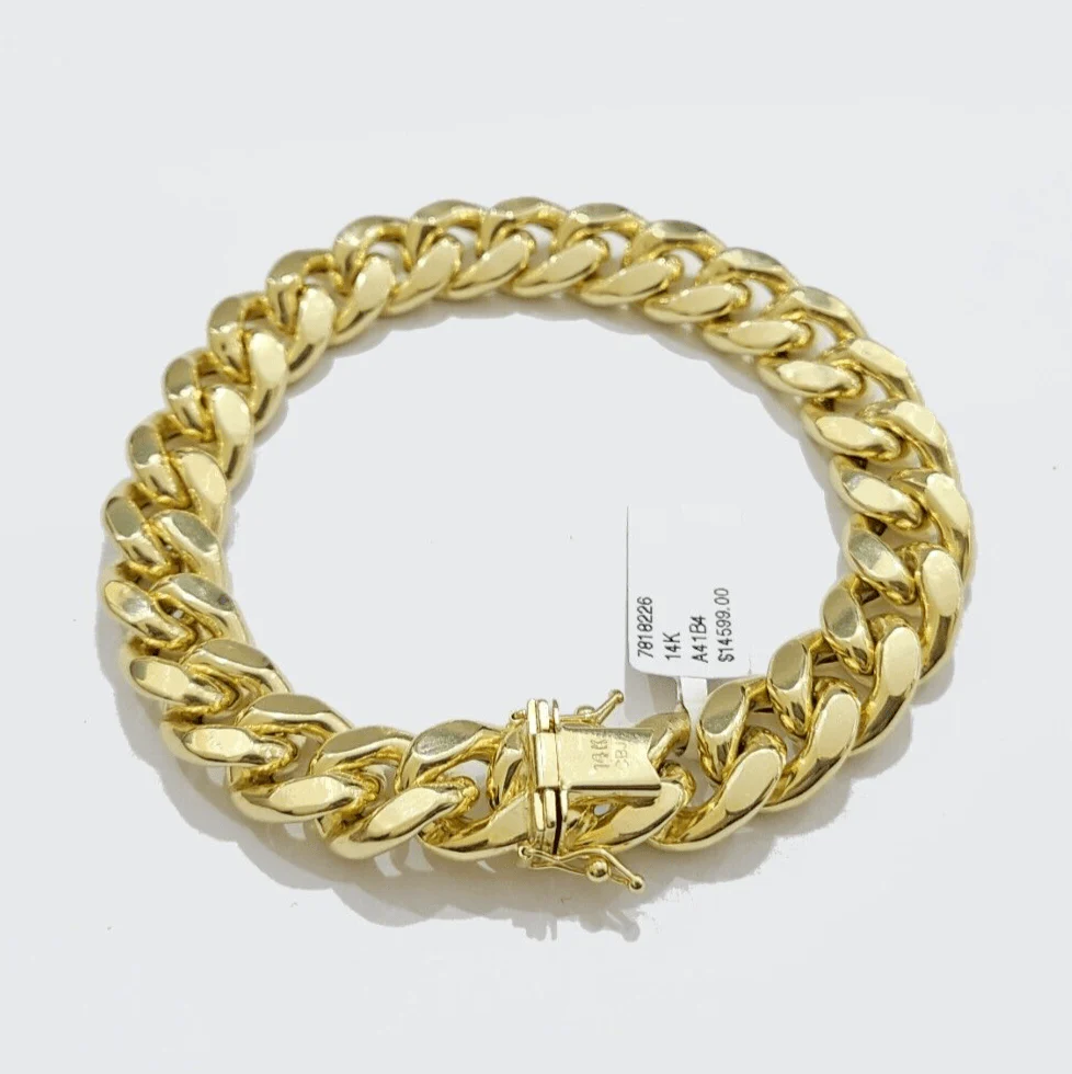 13mm 14k Yellow Gold Bracelet Miami Cuban Link 7 Inch Small Wrist Mens REAL 14kt - Image 8