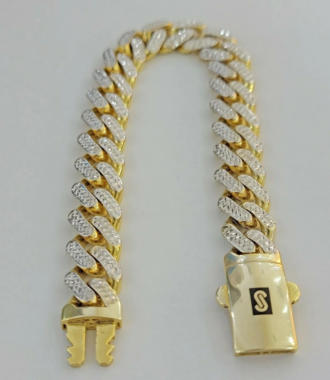 13mm Cuban Royal Link Diamond Cut Bracelet Real 10K Yellow White Gold Real 10 KT - Image 2