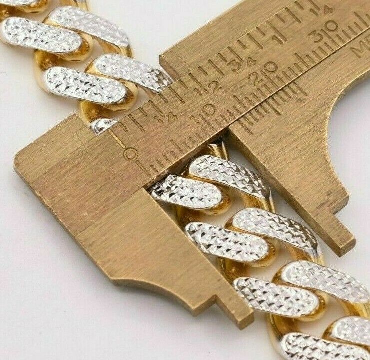 13mm Cuban Royal Link Diamond Cut Bracelet Real 10K Yellow White Gold Real 10 KT - Image 3