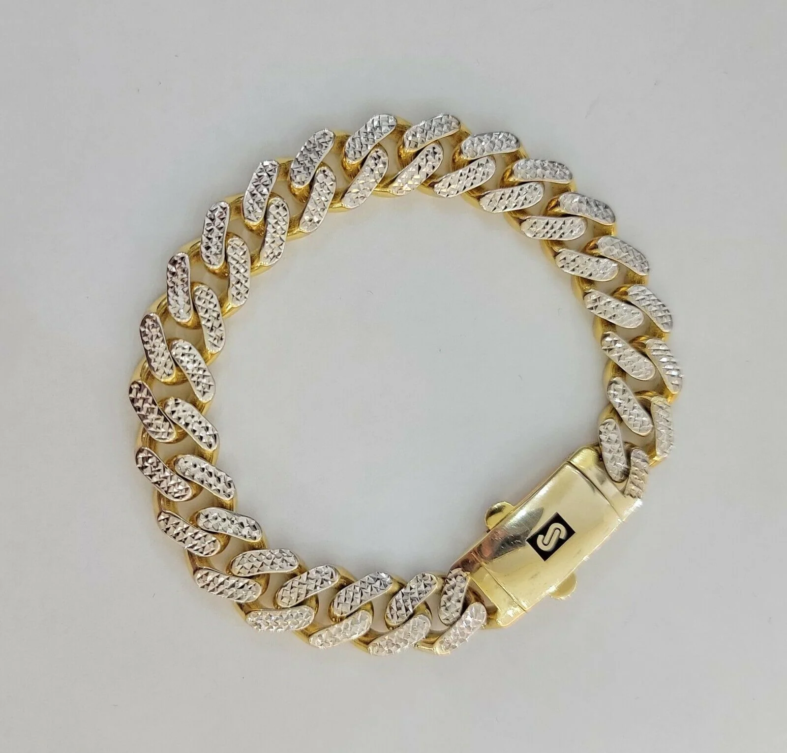 13mm Cuban Royal Link Diamond Cut Bracelet Real 10K Yellow White Gold Real 10 KT - Image 4