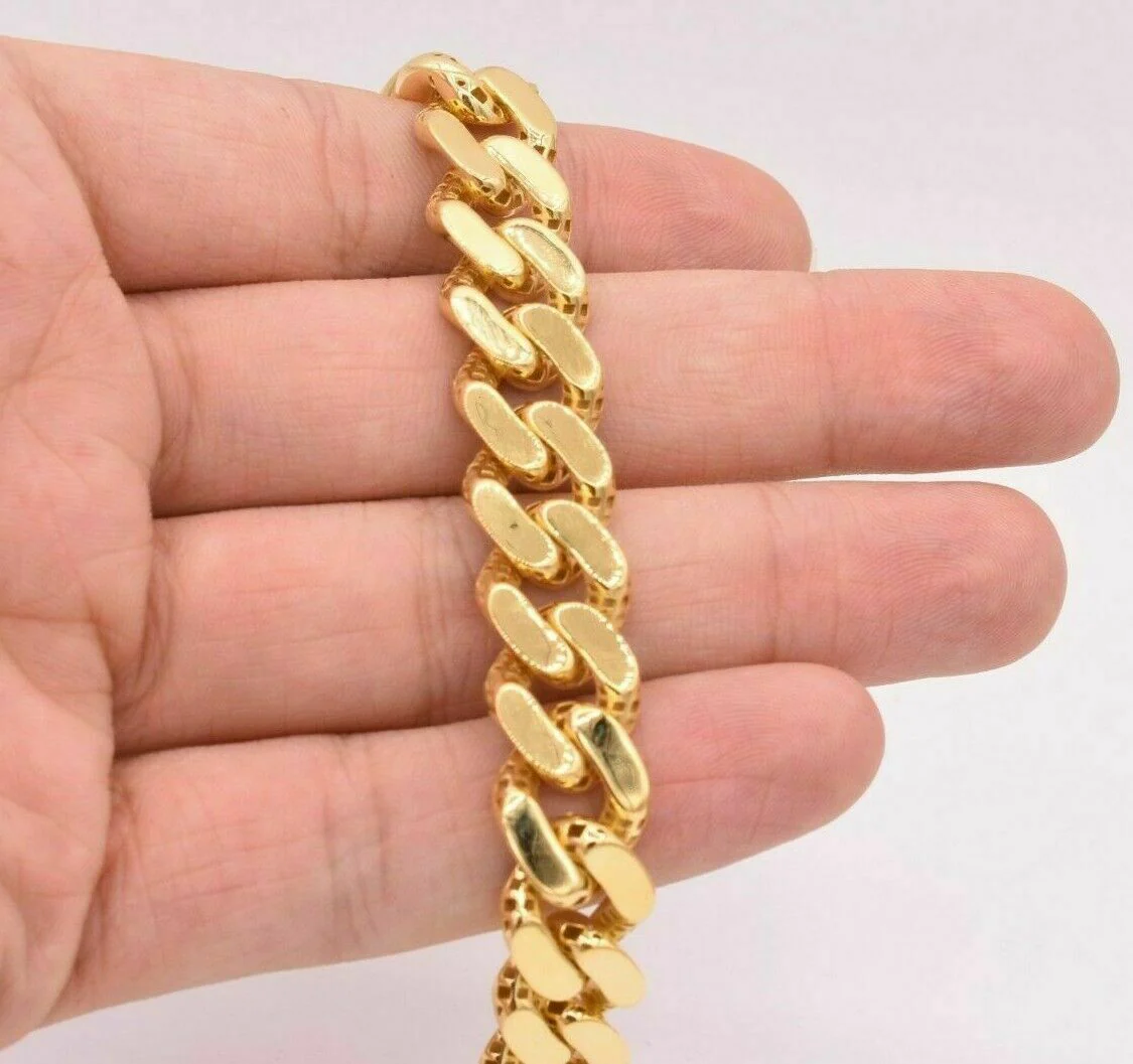 13mm Cuban Royal Link Diamond Cut Bracelet Real 10K Yellow White Gold Real 10 KT - Image 6