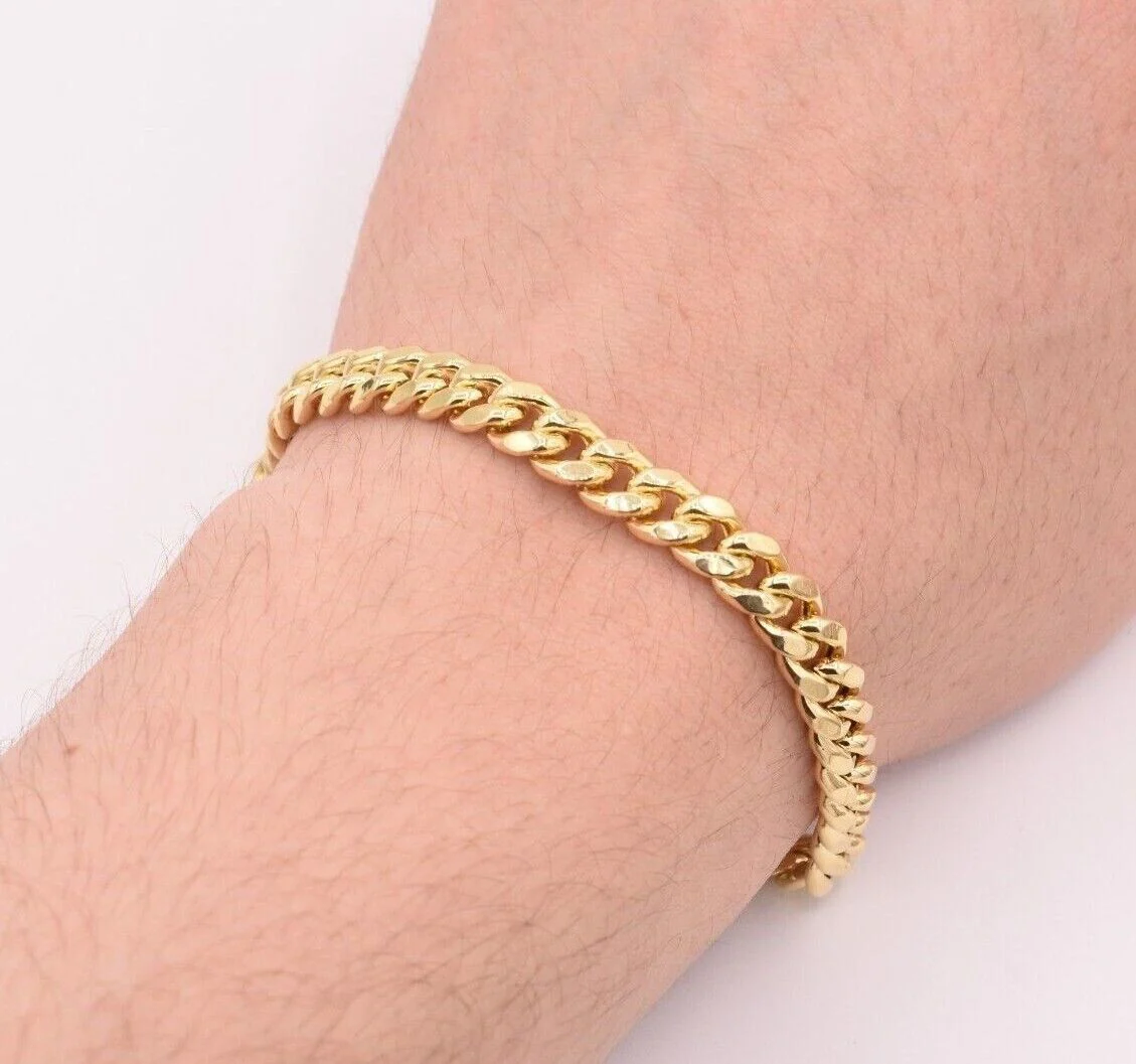 14k Bracelet Miami Cuban Link 7mm 8" Inch  Mens Real 14kt Yellow Gold Box Clasp - Image 5
