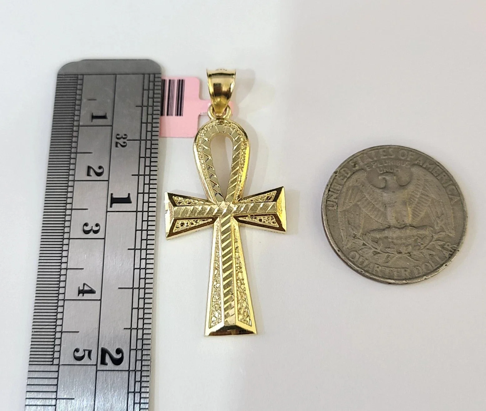 14k Chain Ankh Cross Pendant Charm Solid TriColor Cuban Curb 4mm 18"-28" Inch - Image 5