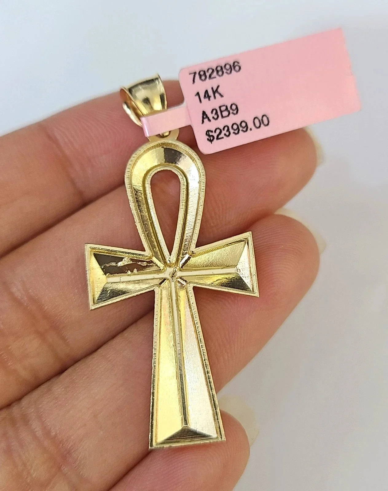14k Chain Ankh Cross Pendant Charm Solid TriColor Cuban Curb 4mm 18"-28" Inch - Image 6