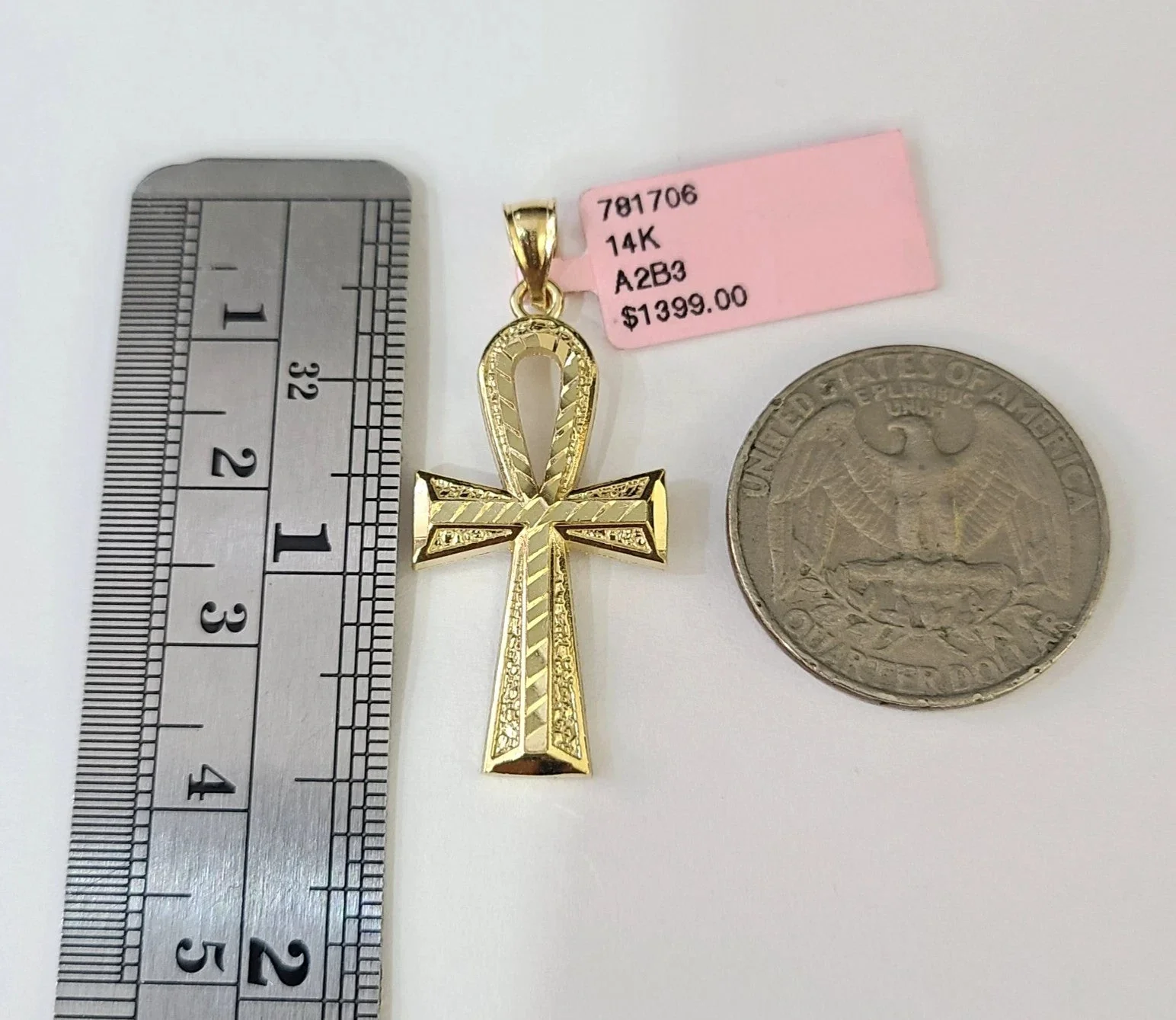 14k Chain Ankh Cross Pendant Charm Solid TriColor Cuban Curb 4mm 18"-28" Inch - Image 5