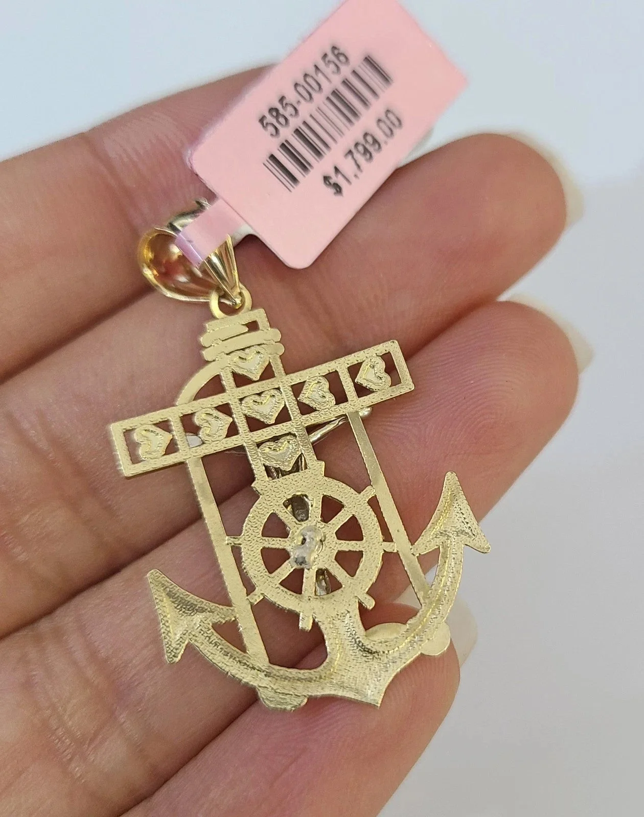 14k Chain Jesus Anchor Pendant Solid TriColor Cuban Curb Link 4mm 18"-28" Inch - Image 7