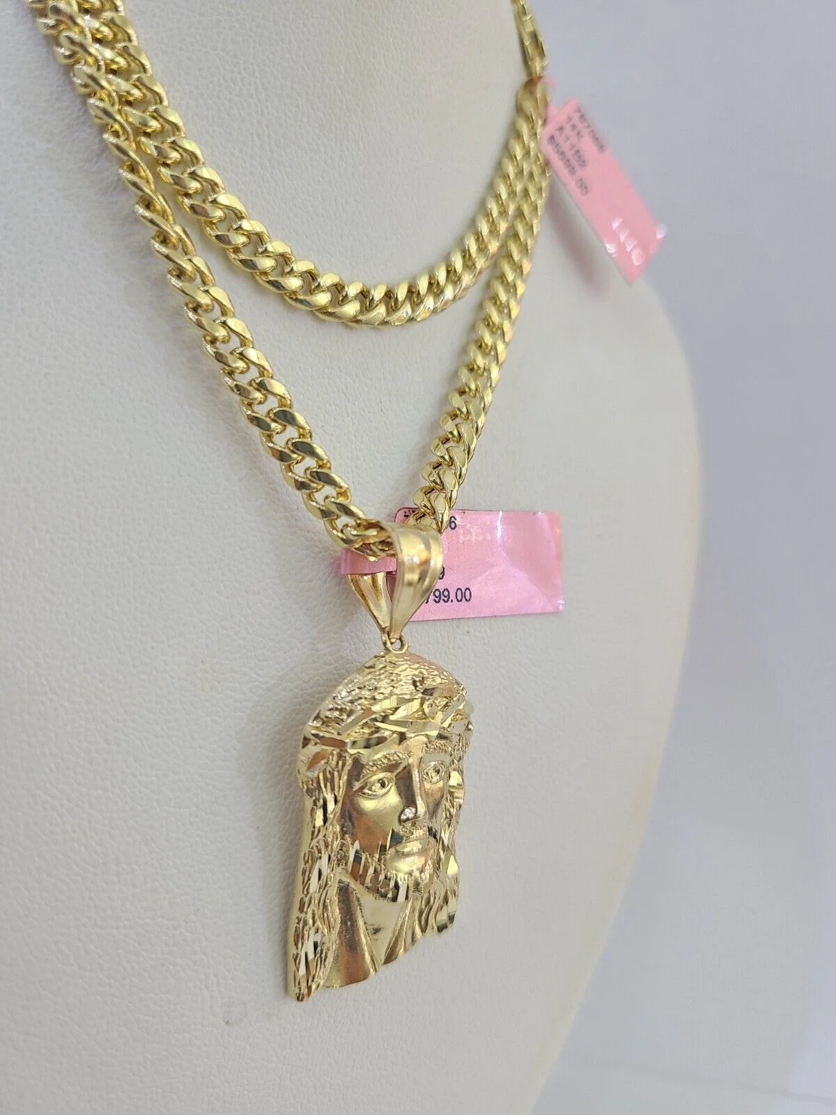 14k Chain Jesus Head Charm Set Miami Cuban Link 5mm 18"-30" Necklace Pendant - Image 6