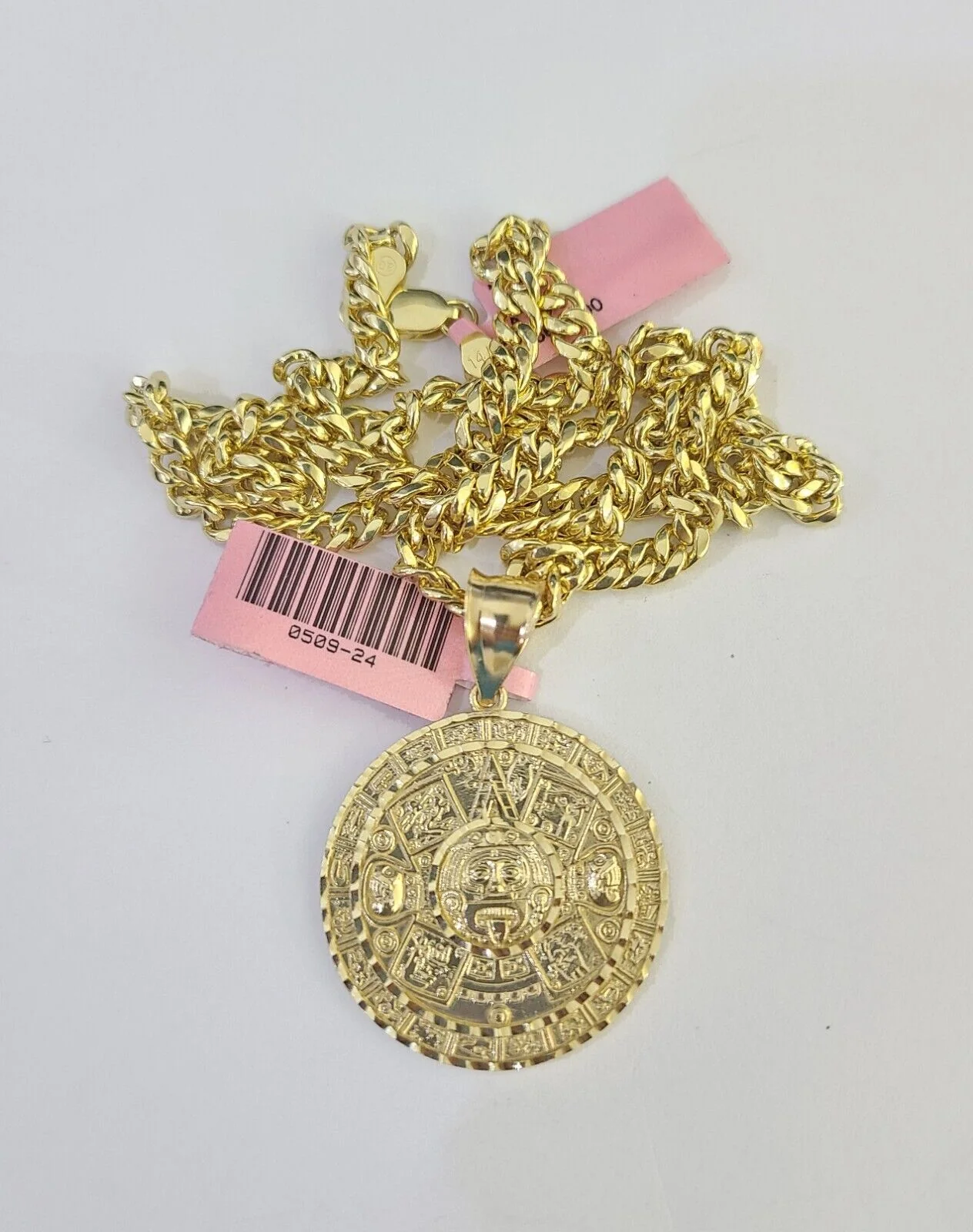 14k Chain Mayan Calendar Charm Set Miami Cuban Link 5mm 18"-30" Necklace Pendant - Image 4