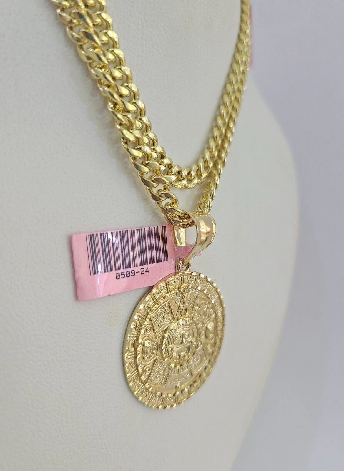 14k Chain Mayan Calendar Charm Set Miami Cuban Link 5mm 18"-30" Necklace Pendant - Image 5