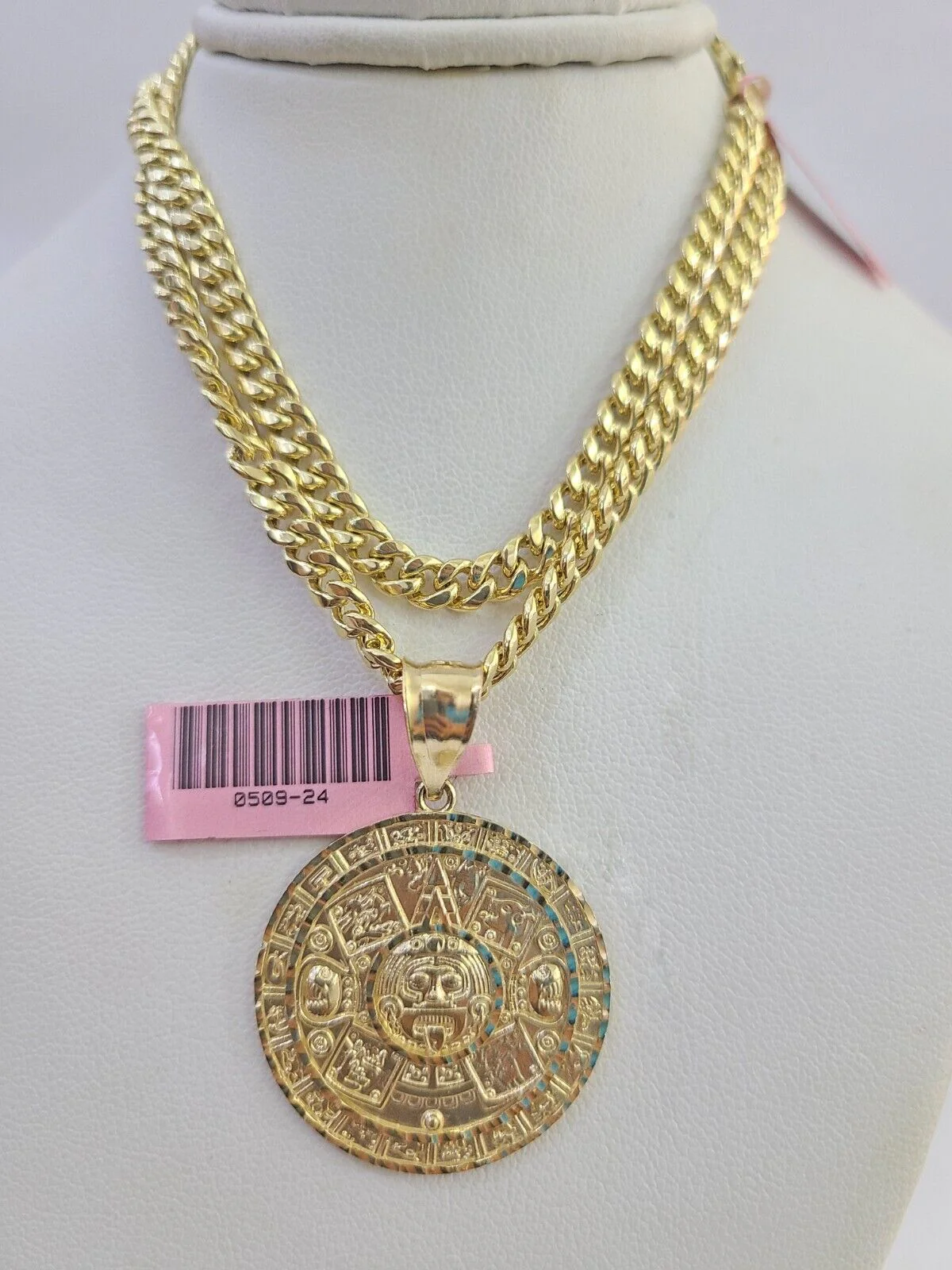 14k Chain Mayan Calendar Charm Set Miami Cuban Link 5mm 18"-30" Necklace Pendant - Image 6