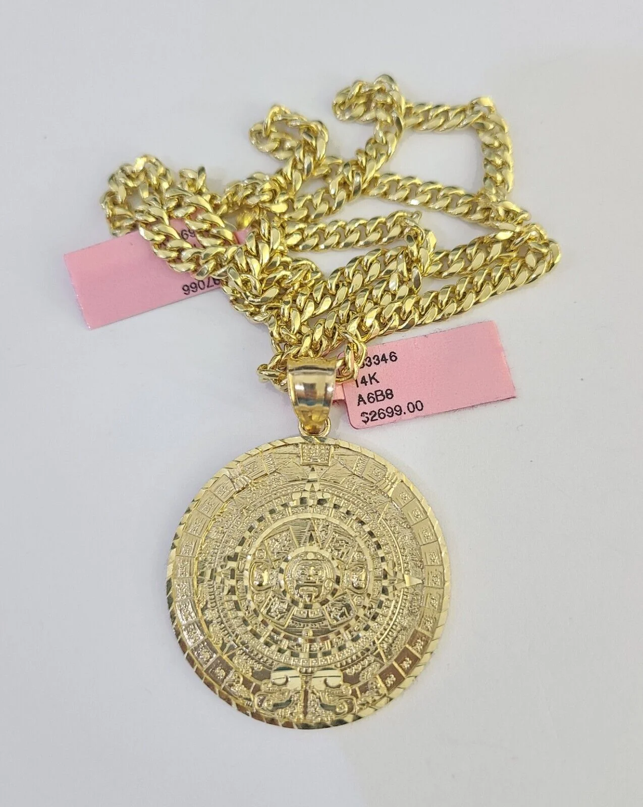 14k Chain Mayan Calendar Charm Set Miami Cuban Link 5mm 18"-30" Necklace Pendant - Image 5