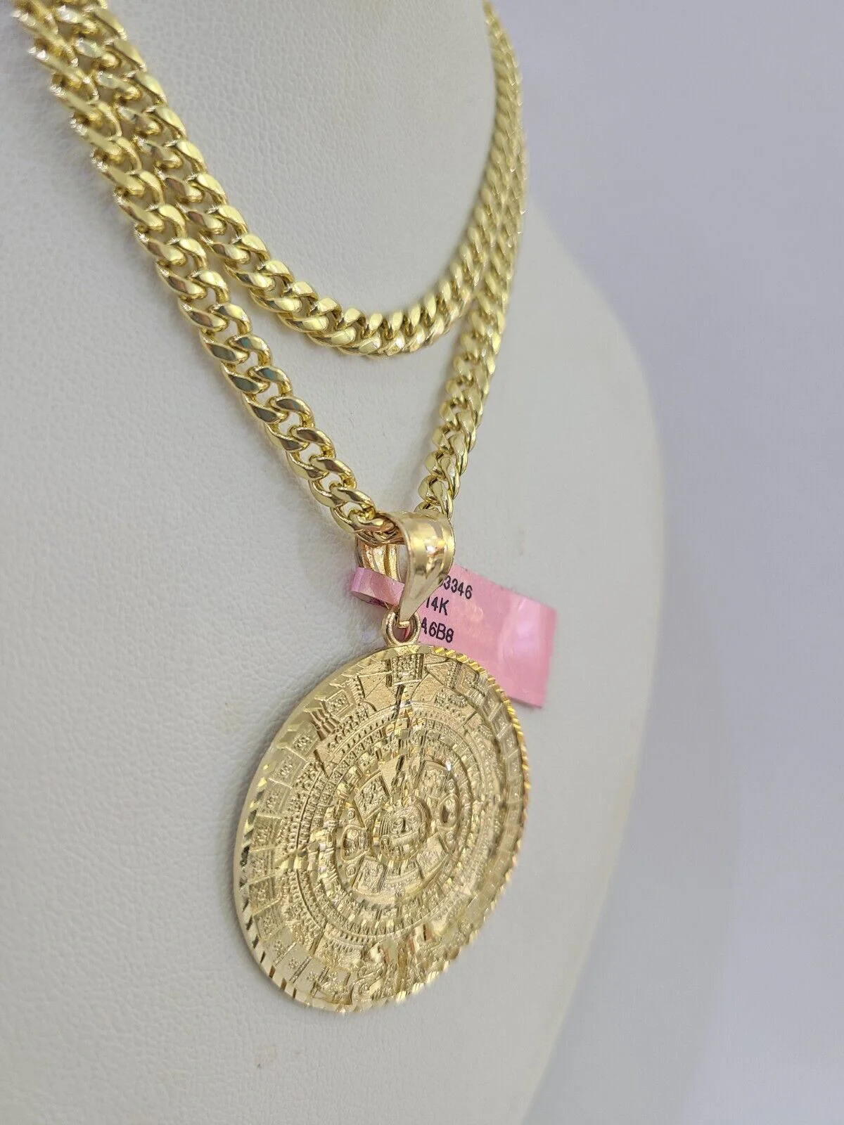 14k Chain Mayan Calendar Charm Set Miami Cuban Link 5mm 18"-30" Necklace Pendant - Image 6