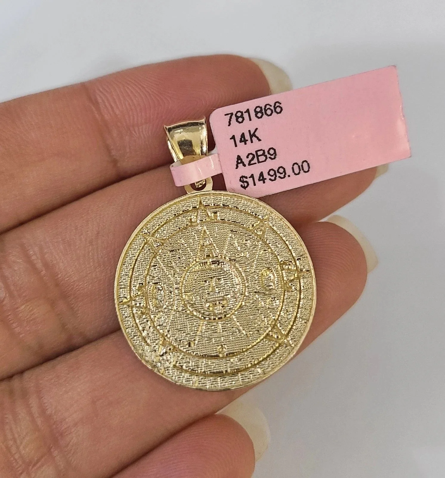 14k Chain Mayan Calendar Pendant Solid TriColor Cuban Curb 4mm 18"-28" Inch - Image 5