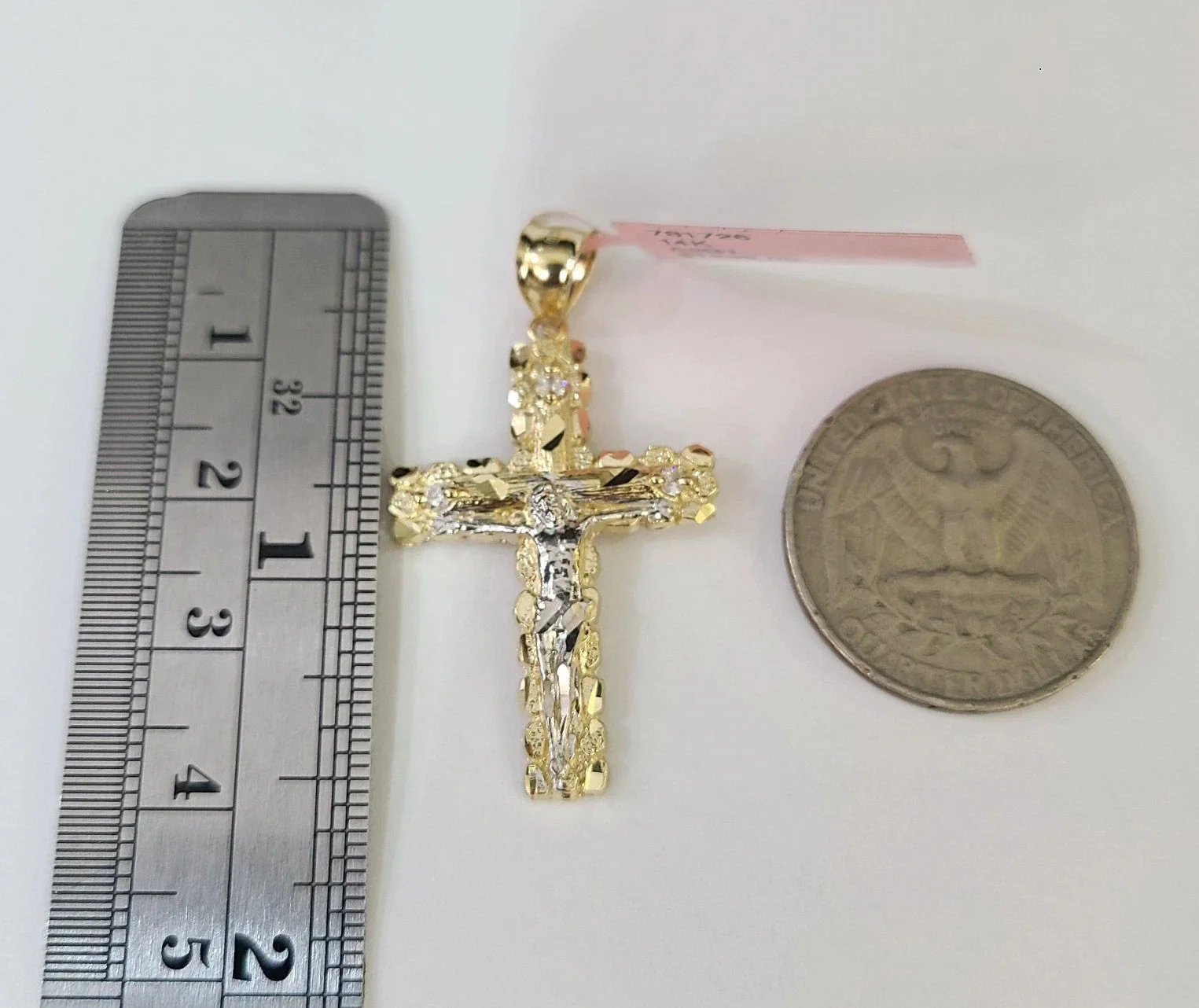 14k Chain Nugget Cross Pendant Charm Solid TriColor Cuban Curb 4mm 18"-28" Inch - Image 4