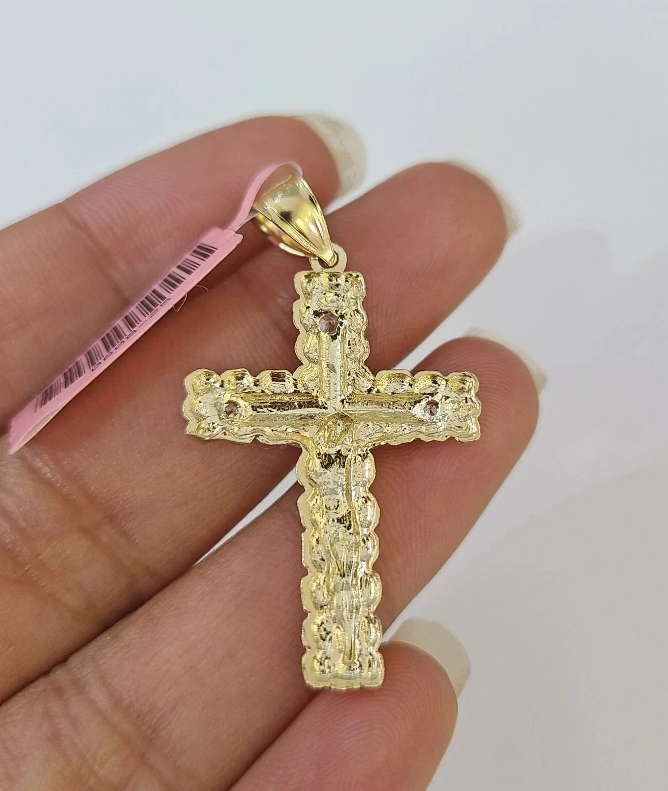 14k Chain Nugget Cross Pendant Charm Solid TriColor Cuban Curb 4mm 18"-28" Inch - Image 6