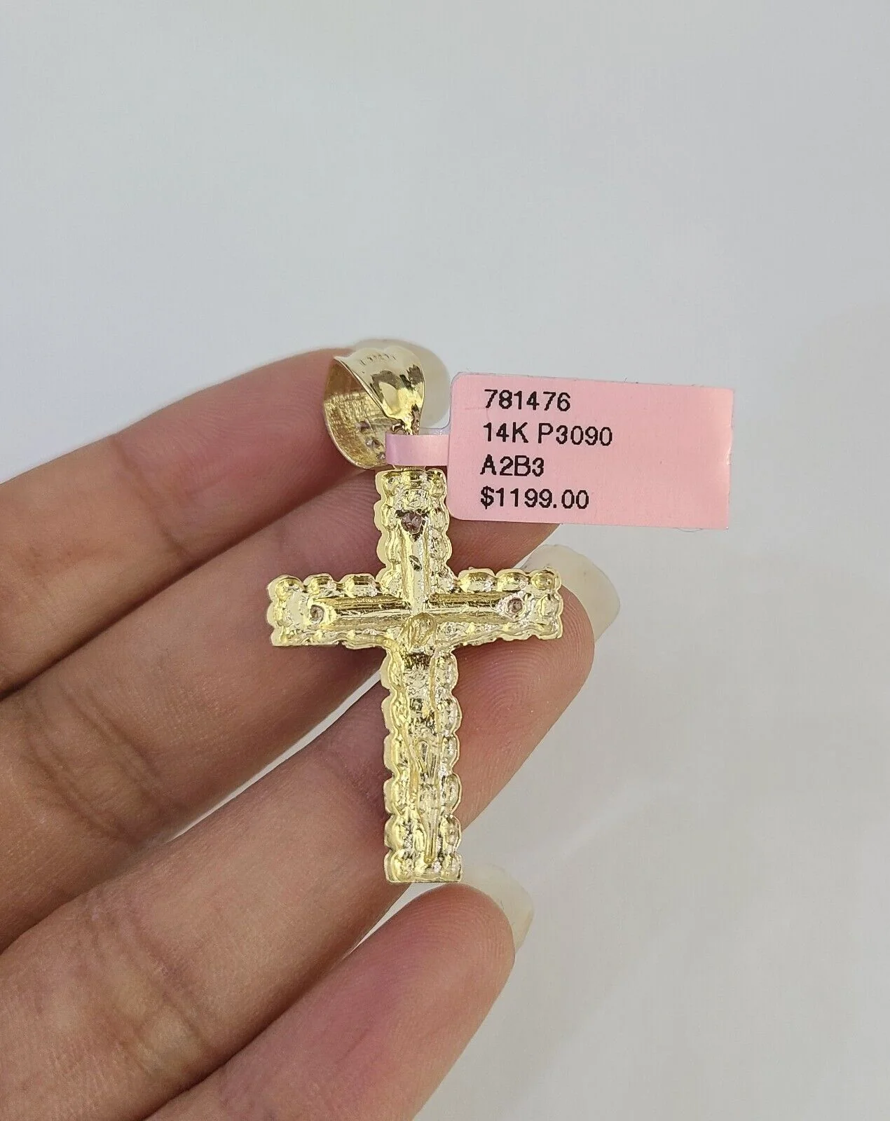 14k Cross Nugget Pendant Jesus Crucifix  14kt Charm REAL Yellow Gold Religious - Image 5
