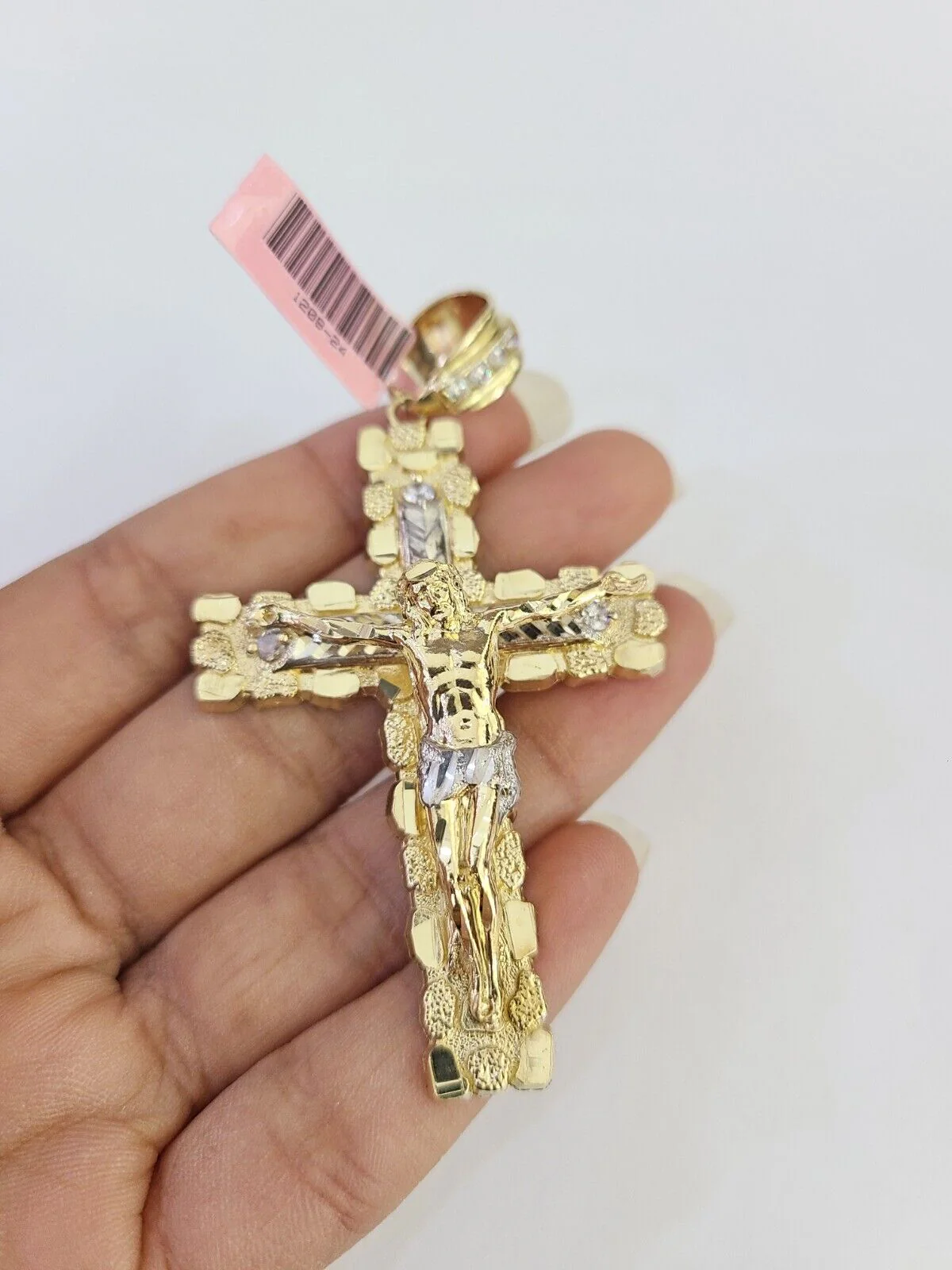 14k Cross Nugget Pendant Jesus Crucifix  14kt Charm REAL Yellow Gold Religious - Image 2