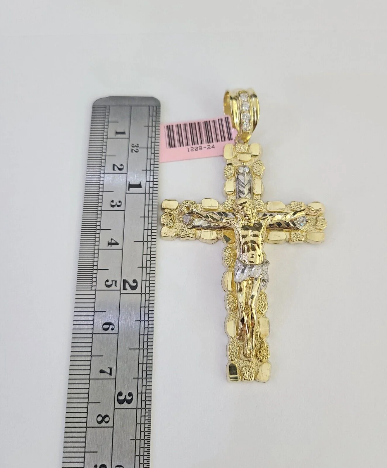 14k Cross Nugget Pendant Jesus Crucifix  14kt Charm REAL Yellow Gold Religious - Image 3