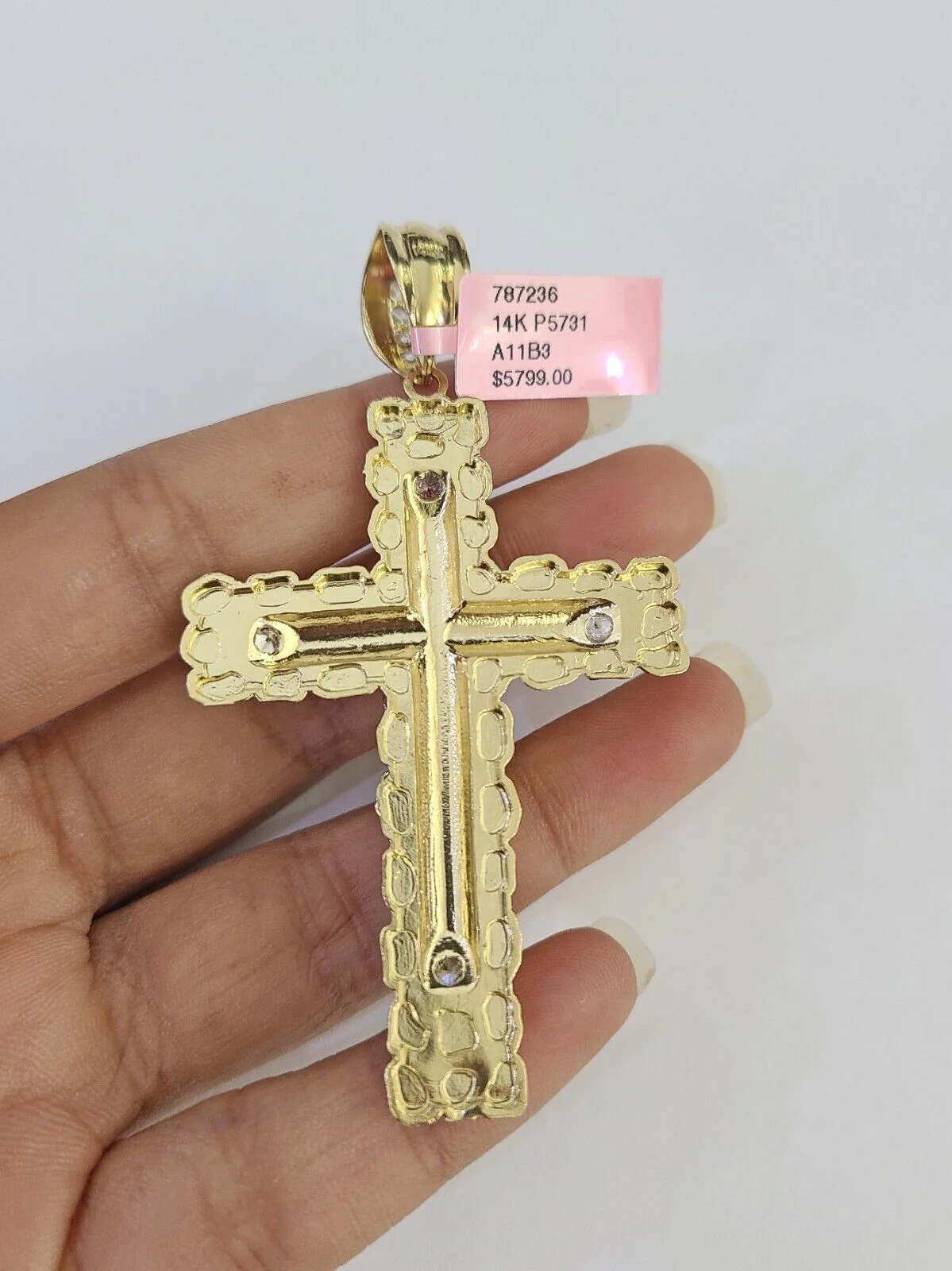 14k Cross Nugget Pendant Jesus Crucifix  14kt Charm REAL Yellow Gold Religious - Image 5