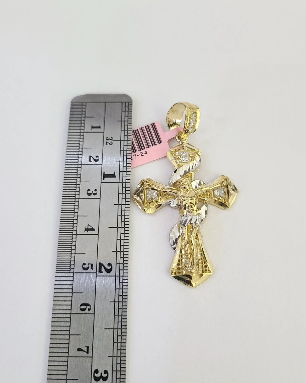 14k Cross Spiral Pendant Jesus Crucifix  14kt Charm REAL Yellow Gold Religious - Image 2