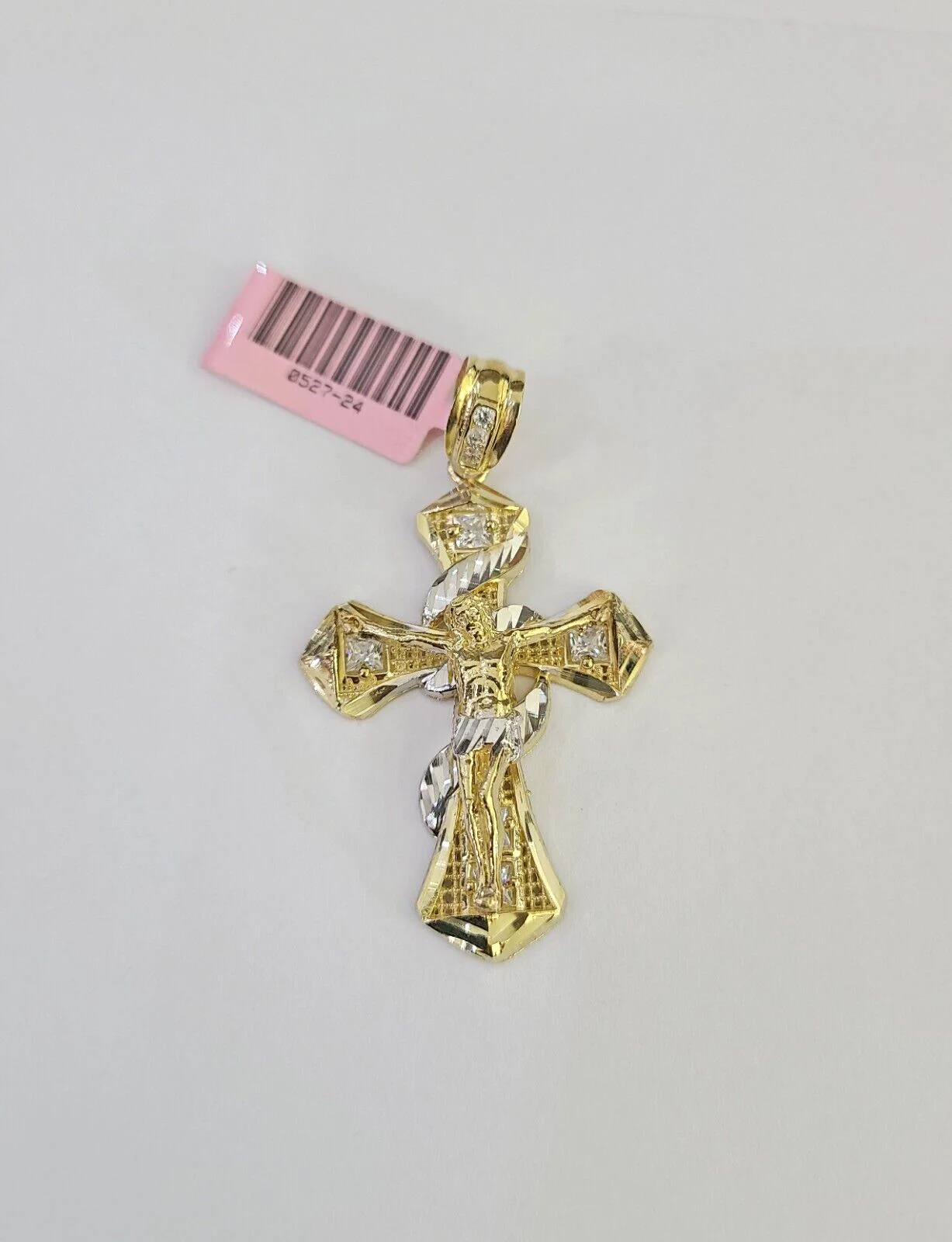 14k Cross Spiral Pendant Jesus Crucifix  14kt Charm REAL Yellow Gold Religious - Image 4