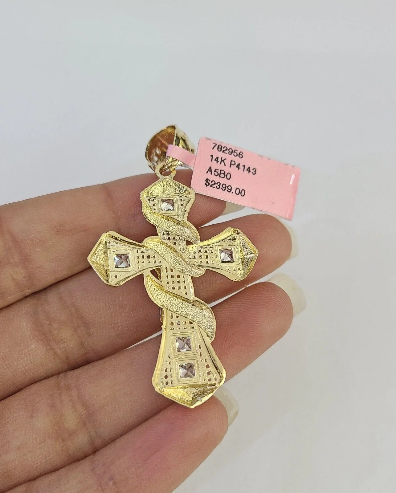 14k Cross Spiral Pendant Jesus Crucifix  14kt Charm REAL Yellow Gold Religious - Image 5