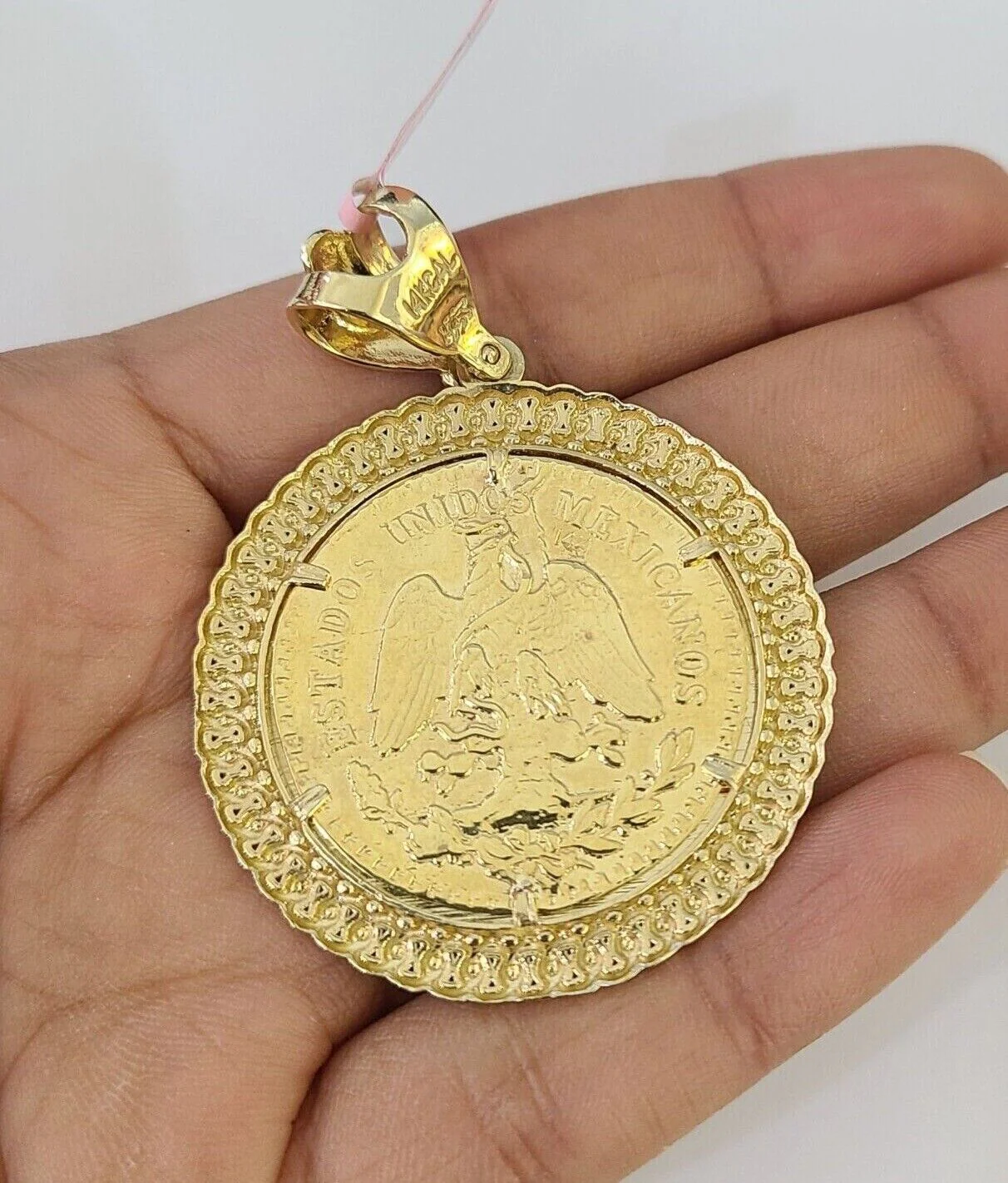 14k Figaro Chain Centenario Bezel Charm Pendant Gold 7mm 20-30 inch SET Necklace - Image 7