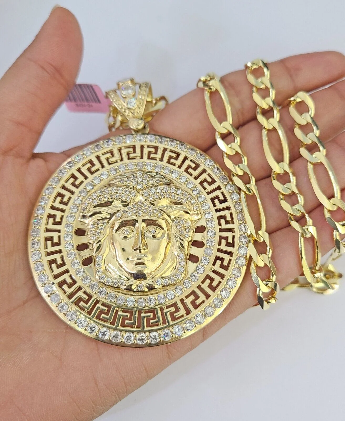 14k Figaro Chain Head Charm Pendant Gold 7mm 20-30 inch SET Necklace Yellow - Image 3