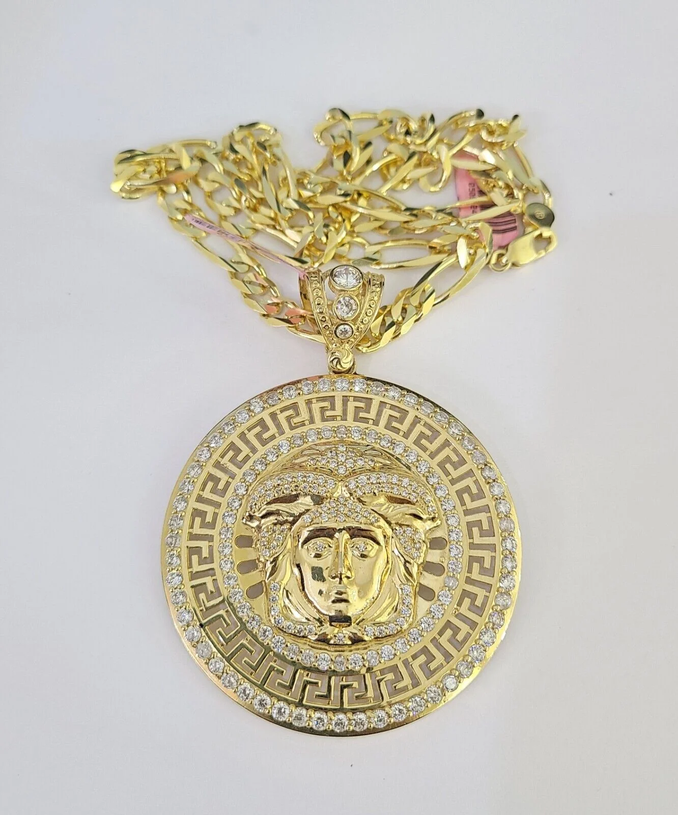 14k Figaro Chain Head Charm Pendant Gold 7mm 20-30 inch SET Necklace Yellow - Image 4