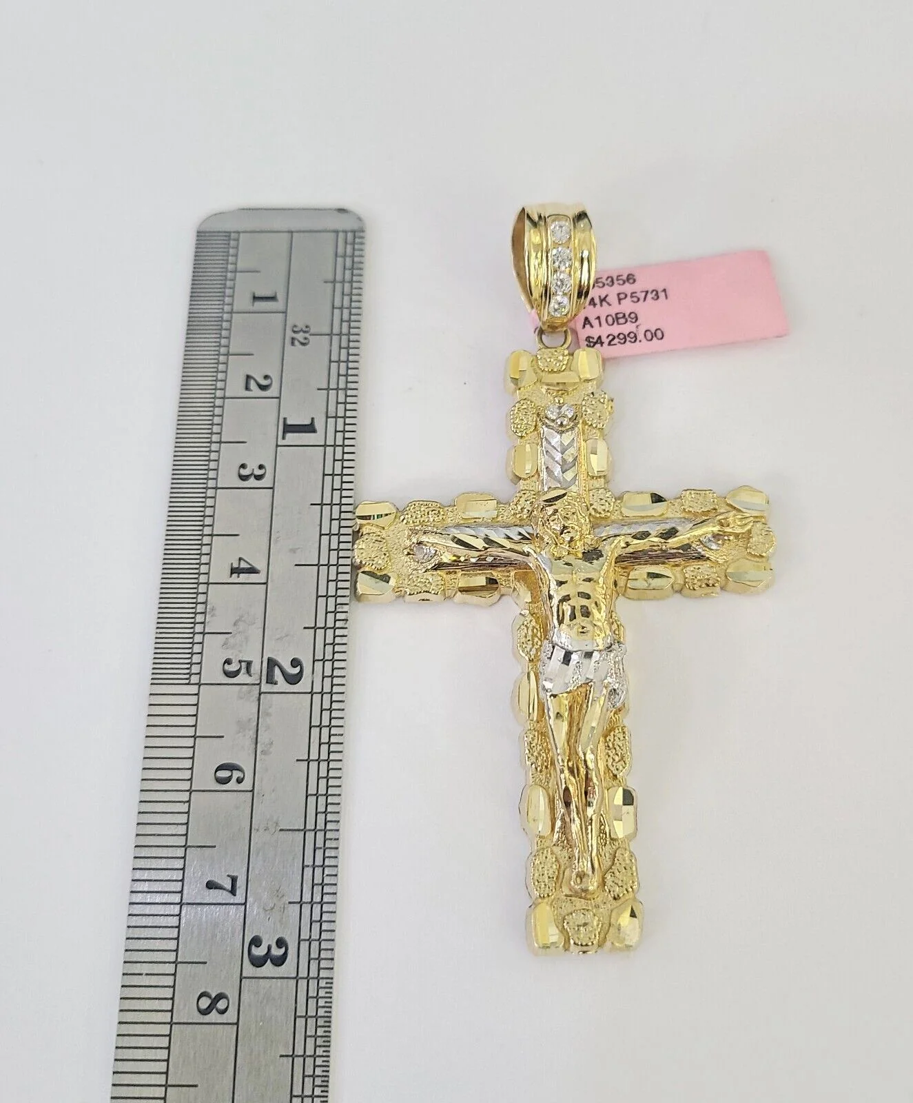 14k Figaro Chain Jesus Cross Charm Pendant Gold 7mm 20-30 inch SET Necklace - Image 3