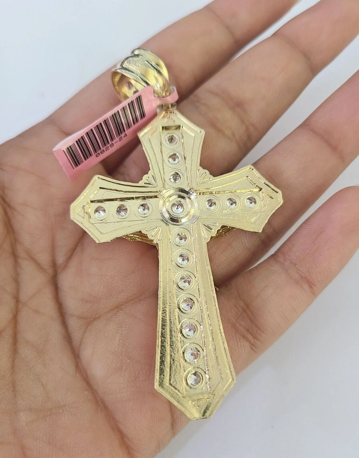14k Figaro Chain Jesus Cross Charm Pendant Gold 7mm 20-30 inch SET Necklace - Image 7