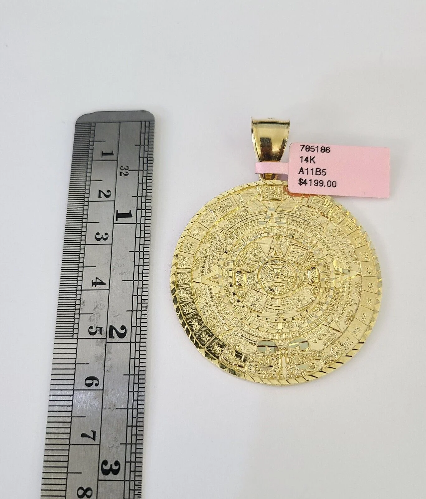 14k Figaro Chain Mayan Calendar Charm Pendant Gold 7mm 20-30 inch SET Necklace - Image 2