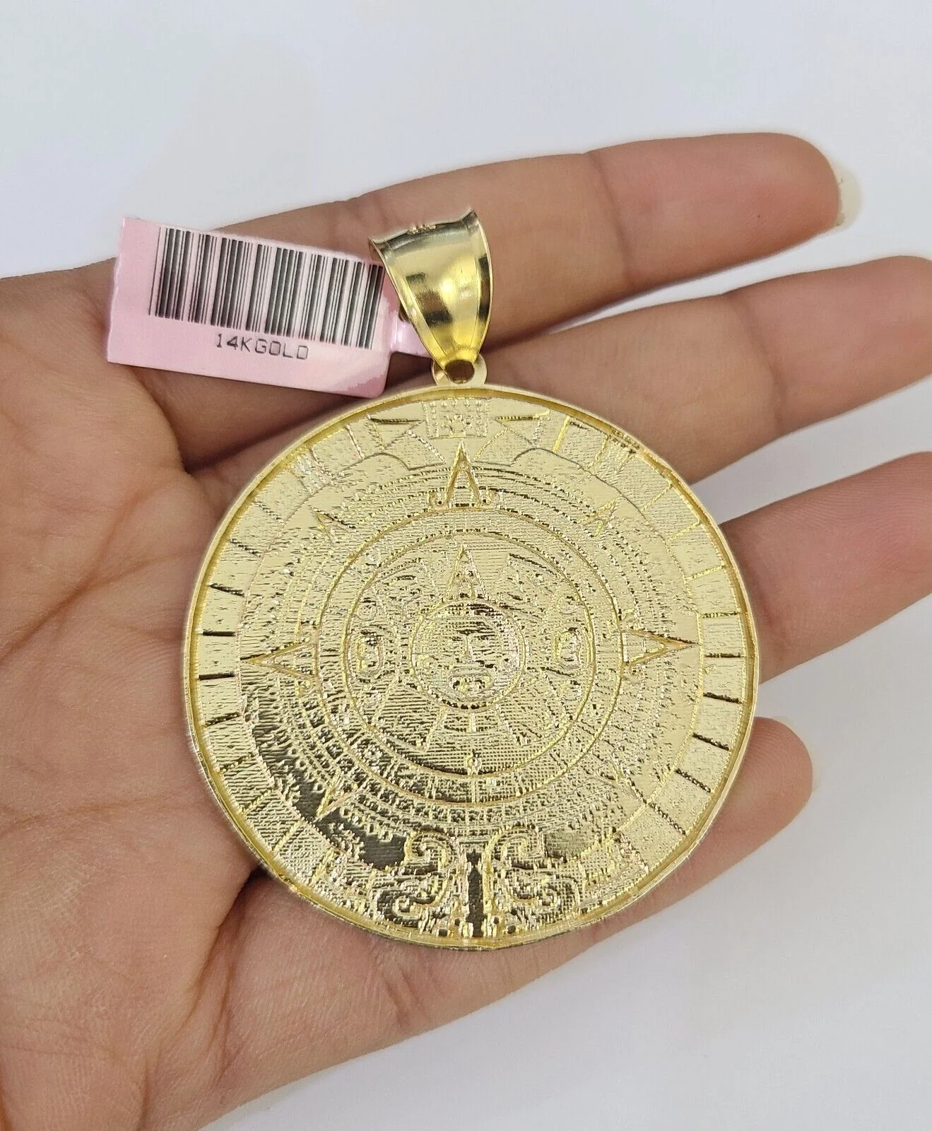 14k Figaro Chain Mayan Calendar Charm Pendant Gold 7mm 20-30 inch SET Necklace - Image 7