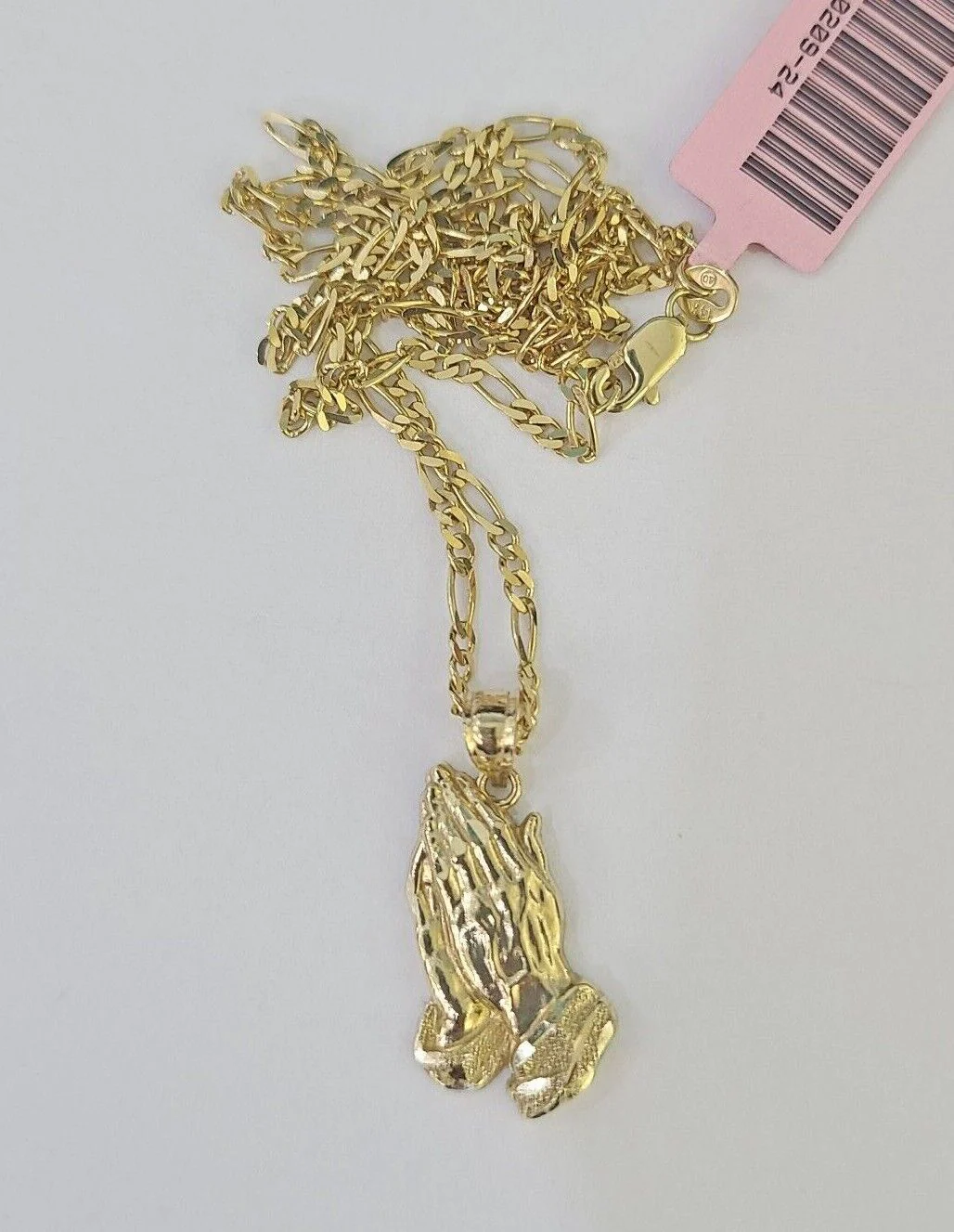 14k Figaro Chain Praying Hands Charm Pendant Gold 1.5mm 18"-24inch SET Necklace - Image 5