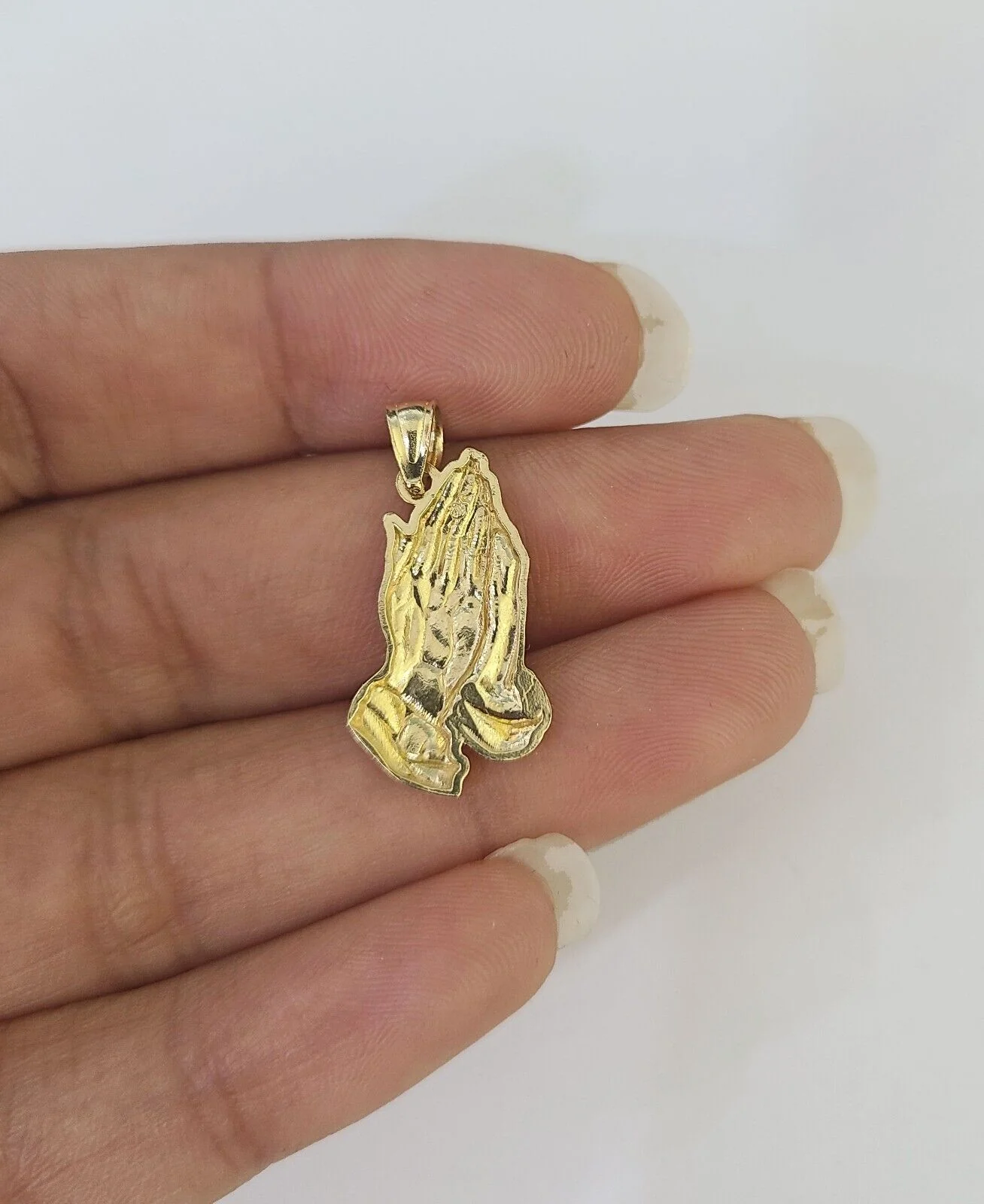 14k Figaro Chain Praying Hands Charm Pendant Gold 1.5mm 18"-24inch SET Necklace - Image 6