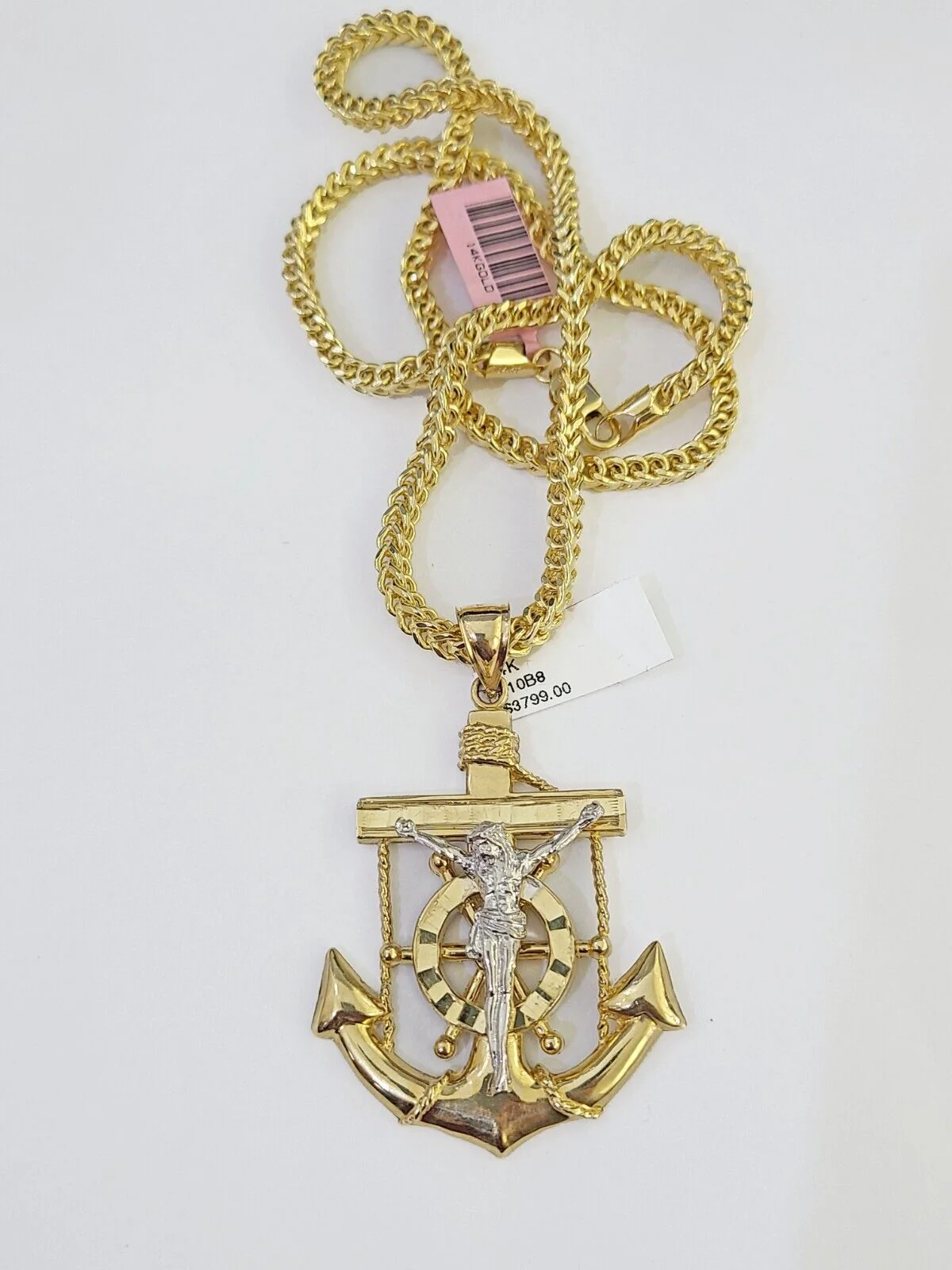 14K Franco Chain Jesus Anchor Pendant Charm Necklace 20"-26" 4mm Gold - Image 3
