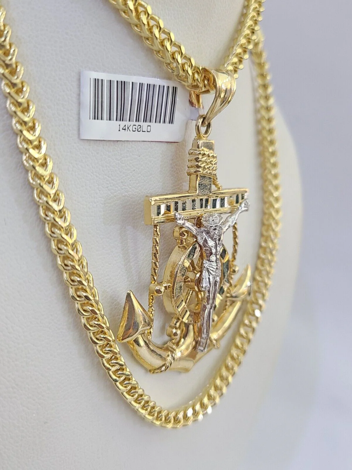 14K Franco Chain Jesus Anchor Pendant Charm Necklace 20"-26" 4mm Gold - Image 5