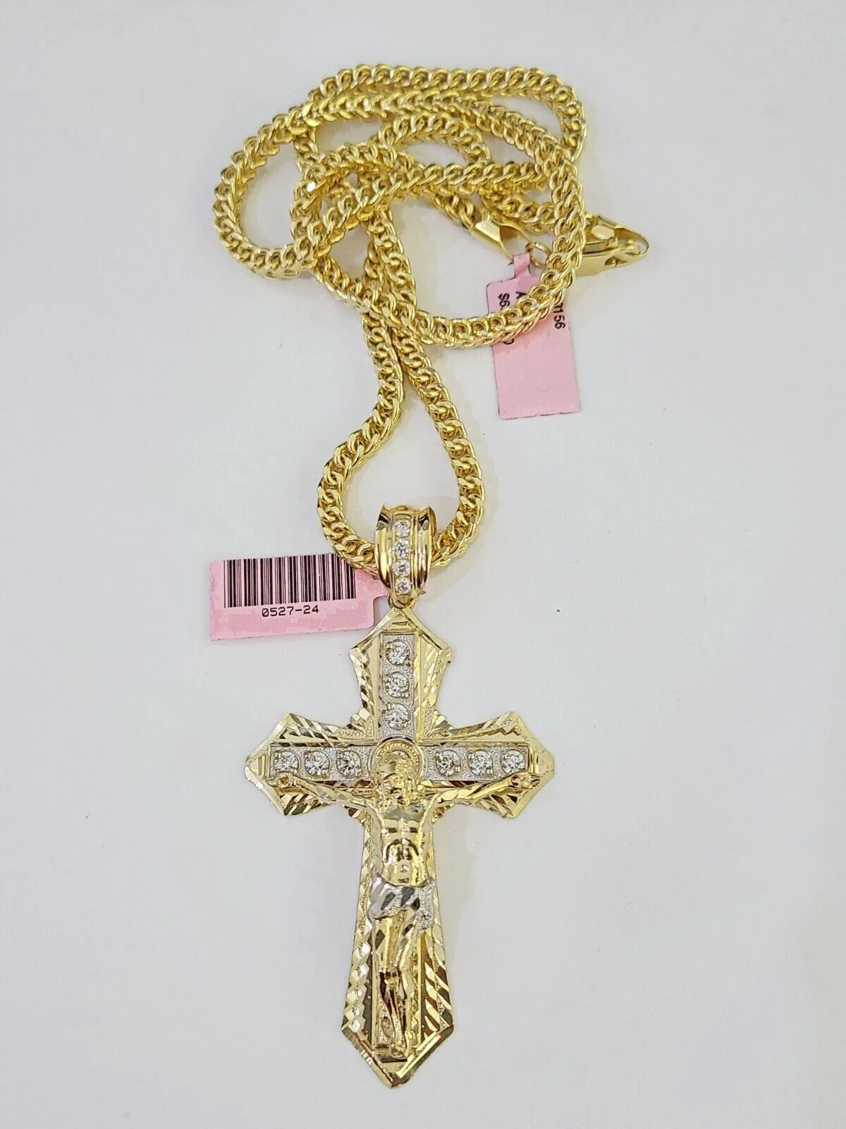 14K Franco Chain Jesus Cross Pendant Charm Necklace 20"-26" 4mm Gold Yellow - Image 3