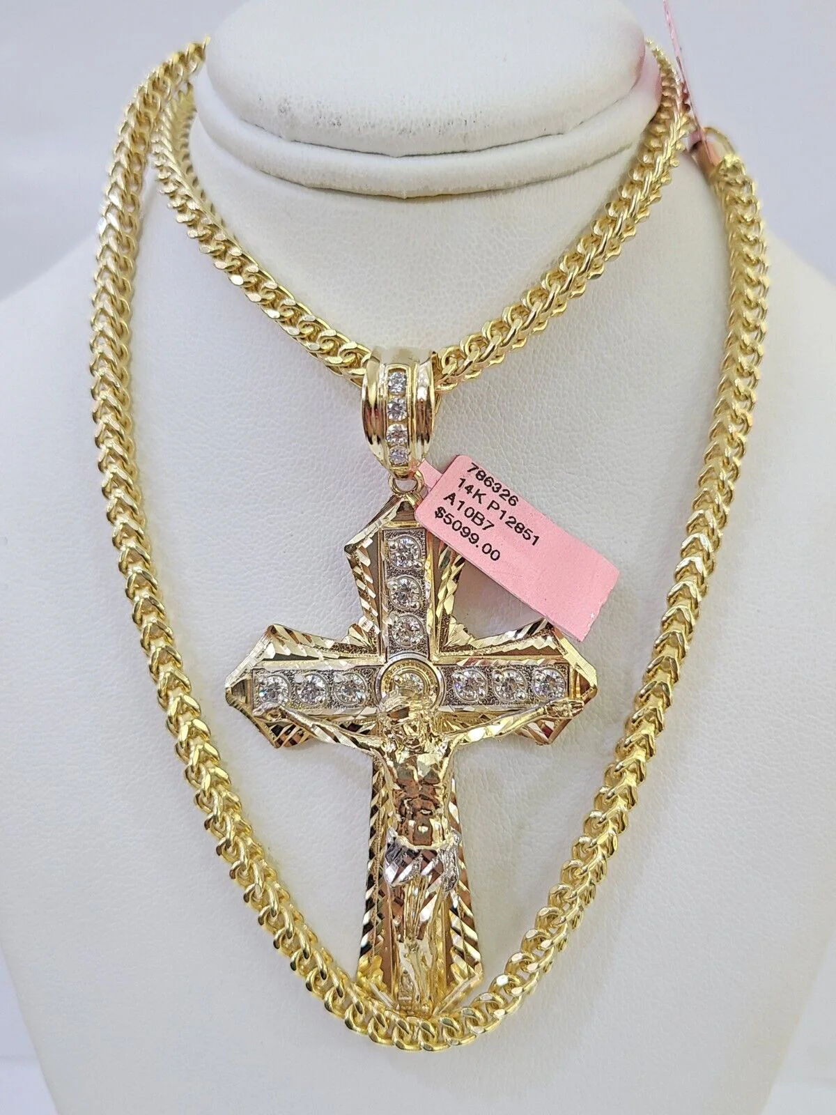 14K Franco Chain Jesus Cross Pendant Charm Necklace 20"-26" 4mm Gold Yellow - Image 6