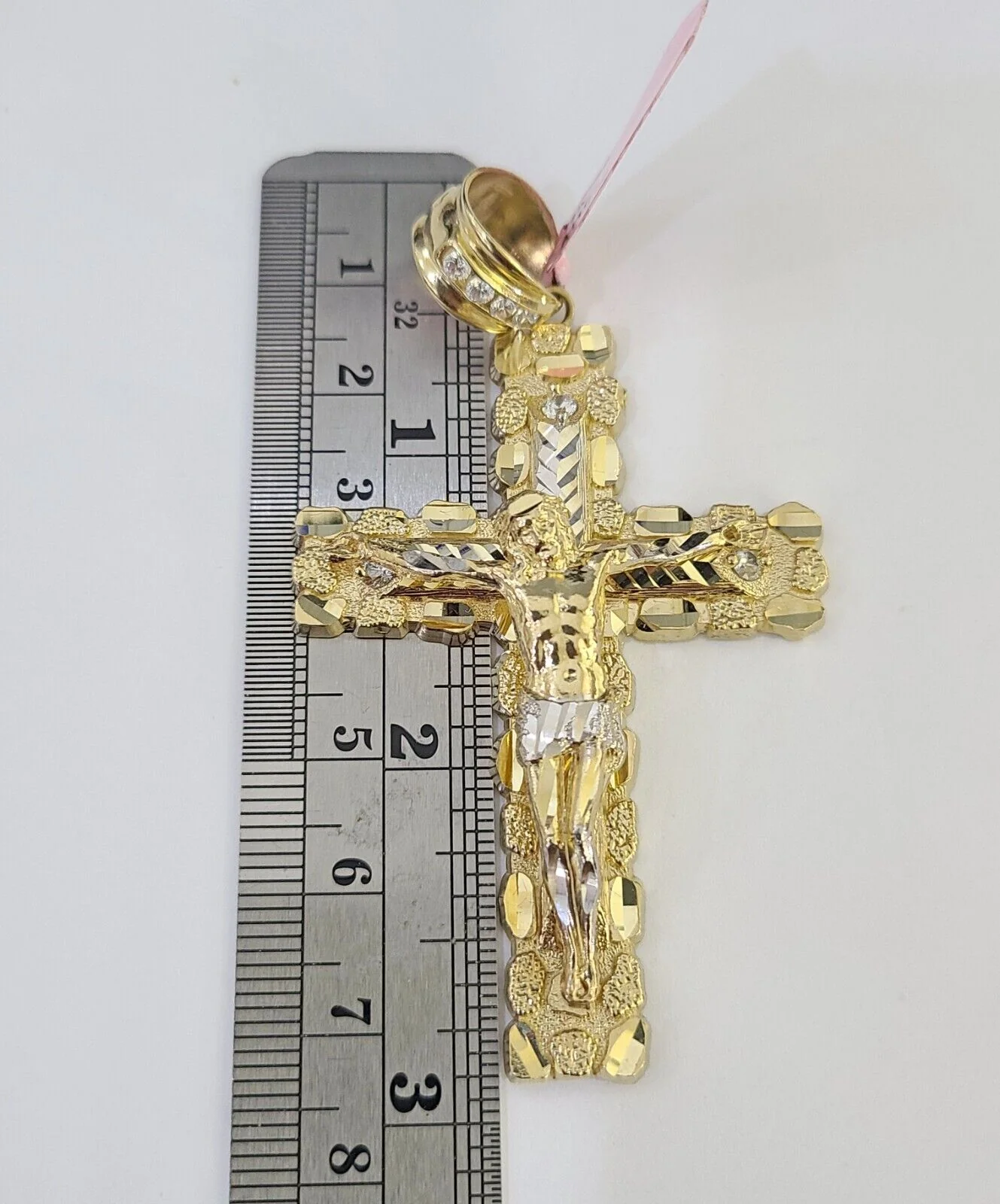 14K Franco Chain Jesus Nugget Cross Pendant Charm Necklace 20"-26" 4mm Gold - Image 3