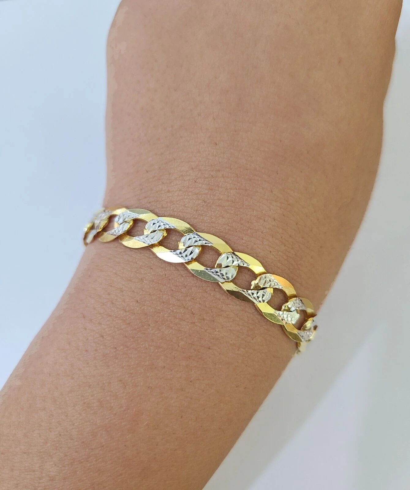 14K Gold Bracelet Cuban Curb Link Bracelet Diamond Cut 9mm 8" Inch REAL Gold - Image 2