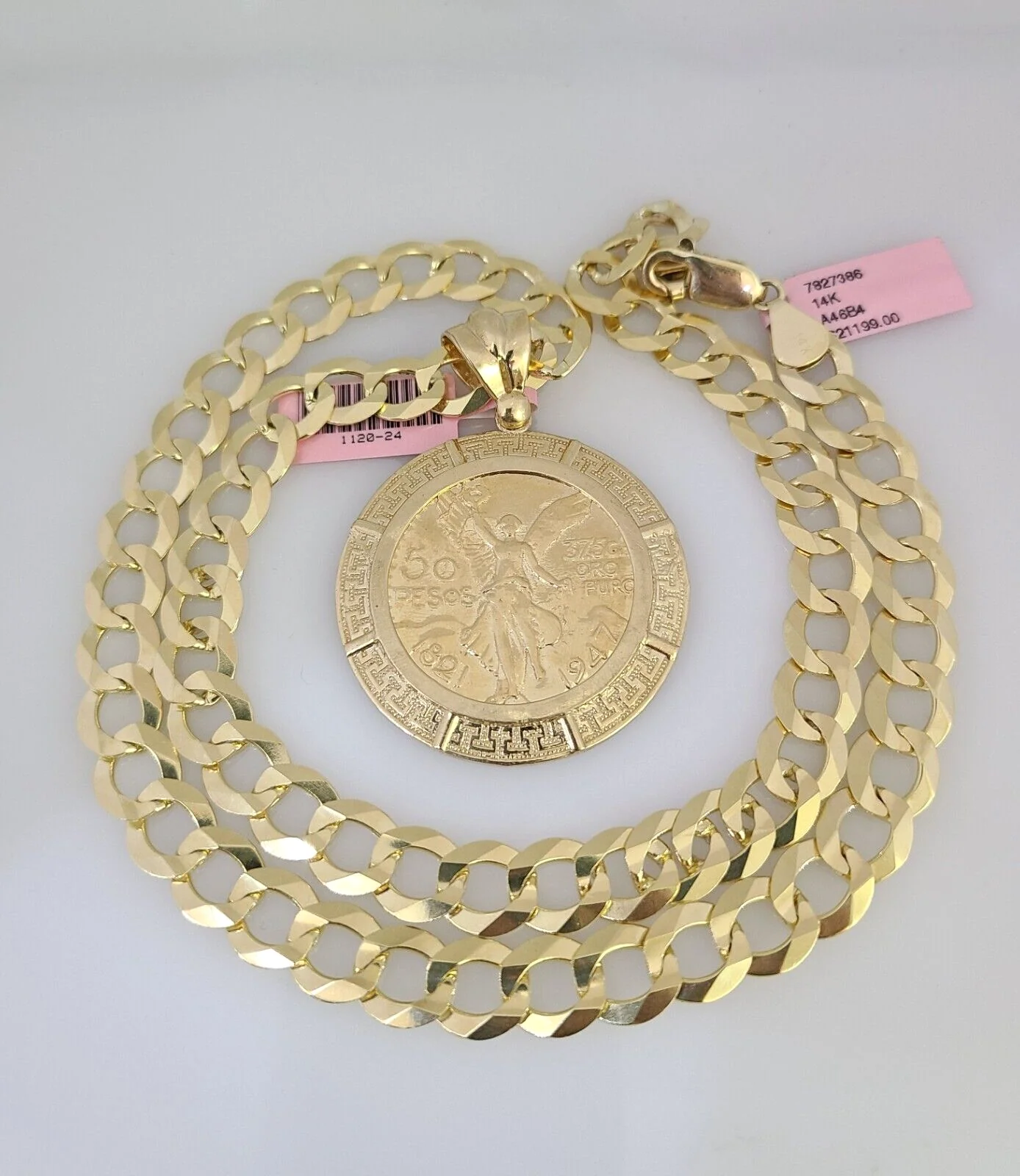 14k Gold Chain Centanario Charm Solid Cuban Curb 10mm 20"-30" SET Necklace - Image 4