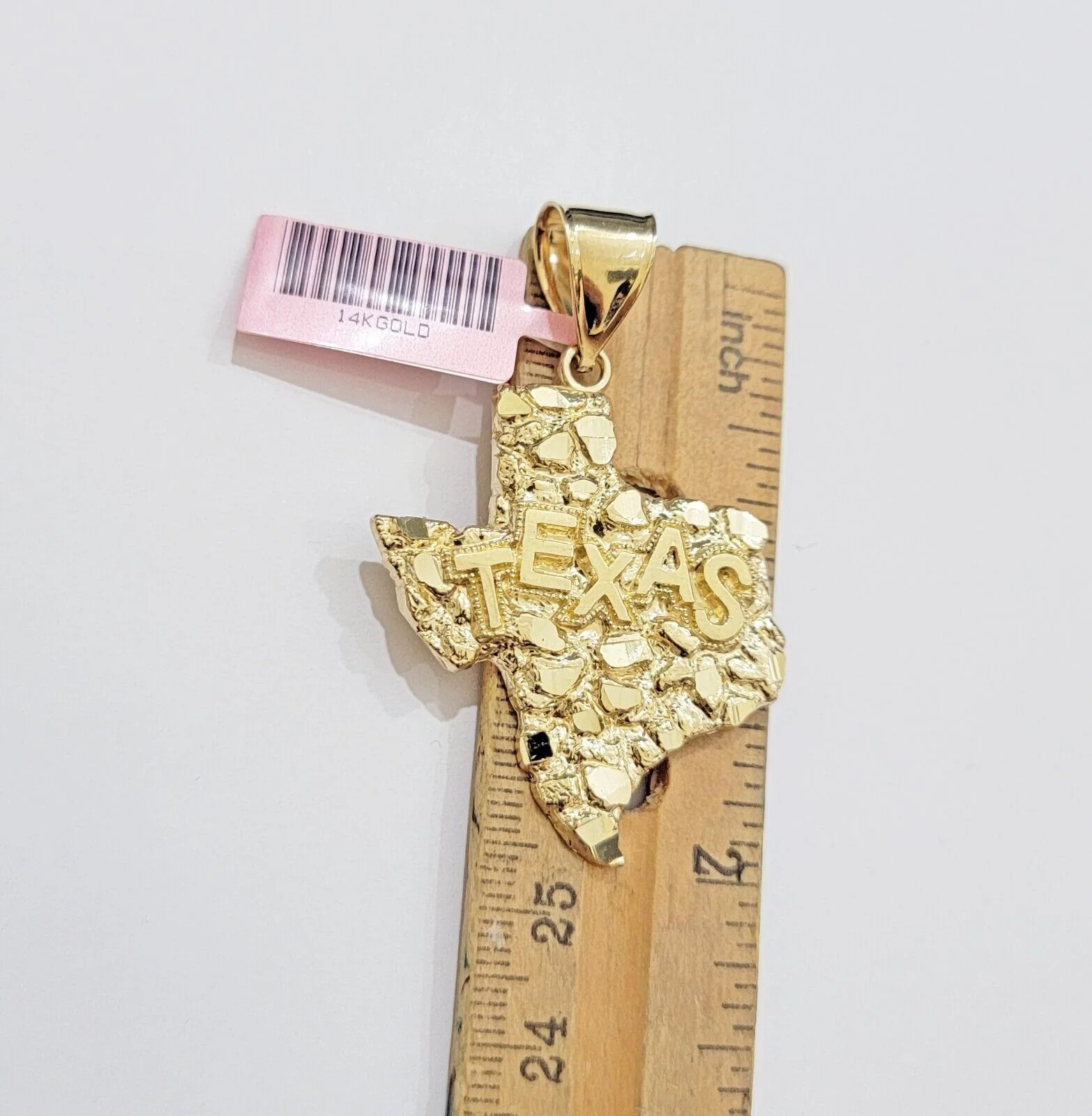 14k Gold Chain & Charm Nugget Texas map pendant Cuban Link Necklace 20 Inch 5mm - Image 4