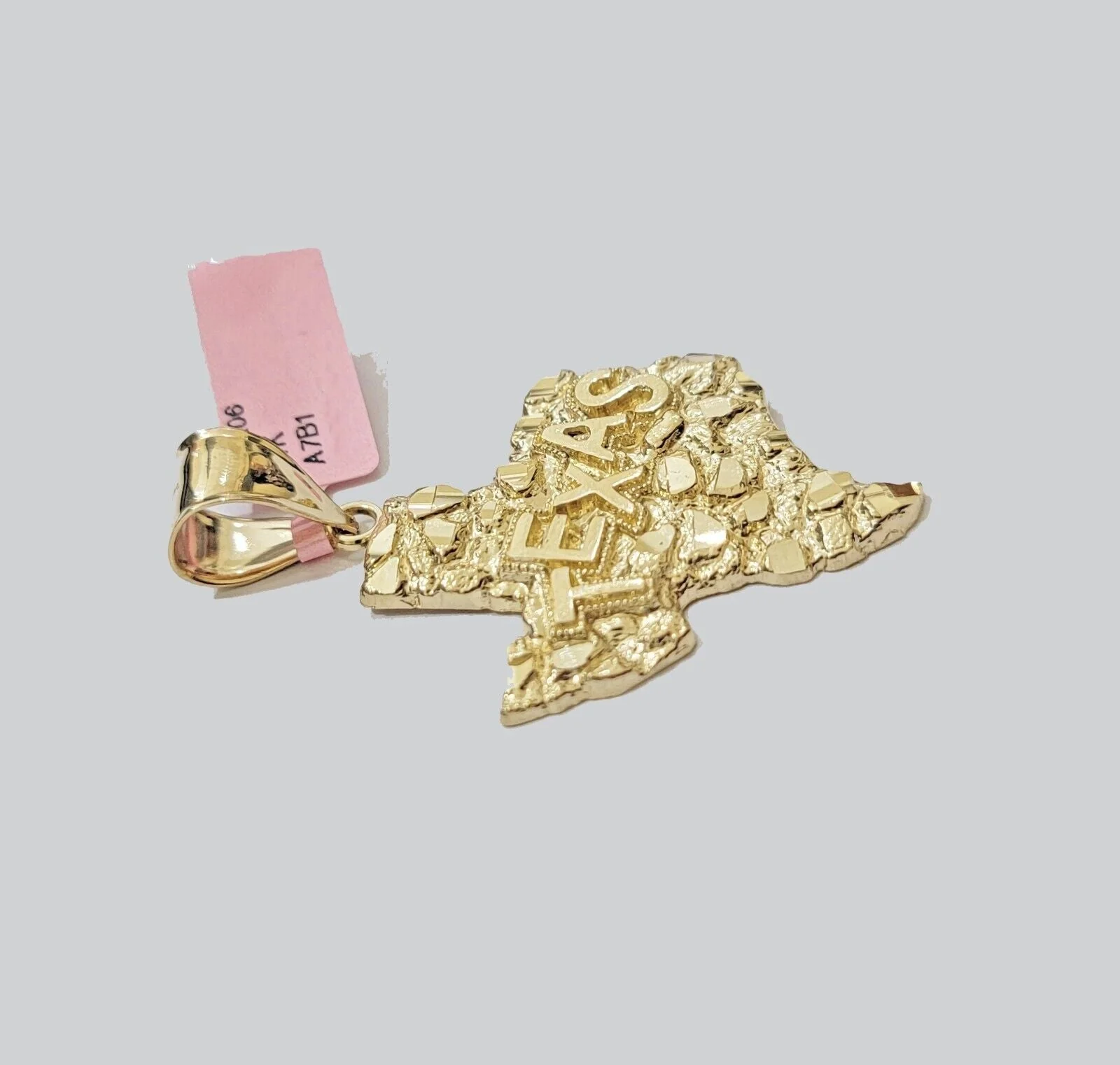 14k Gold Chain & Charm Nugget Texas map pendant Cuban Link Necklace 20 Inch 5mm - Image 5