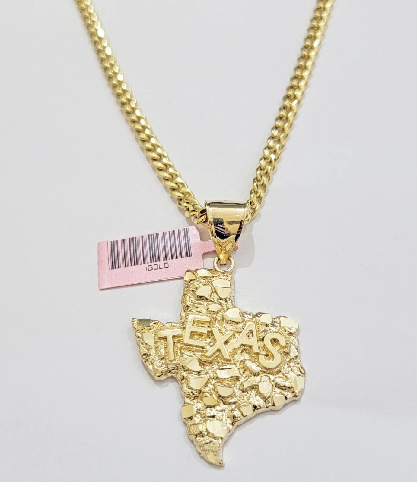 14k Gold Chain & Charm Nugget Texas map pendant Cuban Link Necklace 24 Inch 5mm - Image 2