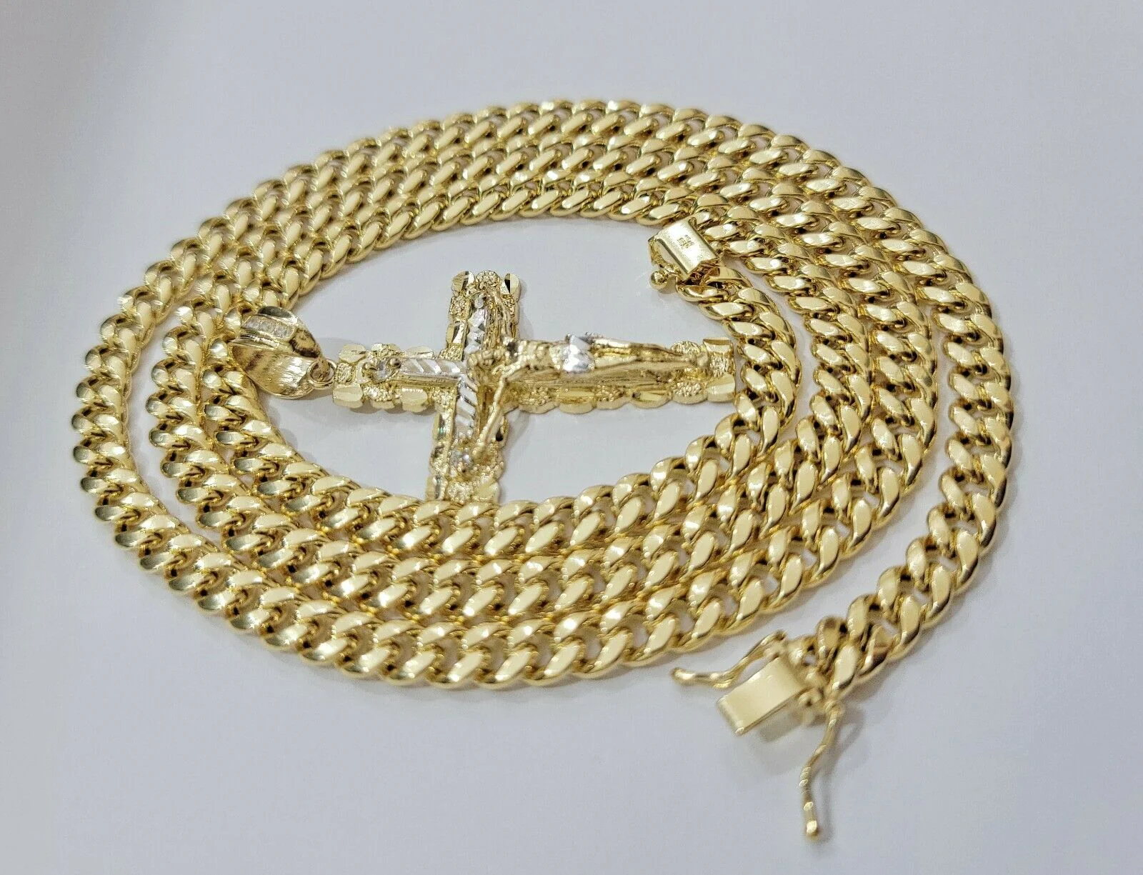 14k Gold Chain Cross SET Miami Cuban Link Necklace 7.5mm 22"- 28" ,Charm Pendant - Image 11