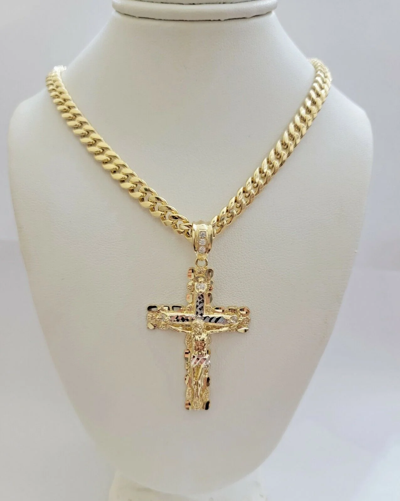 14k Gold Chain Cross SET Miami Cuban Link Necklace 7.5mm 22"- 28" ,Charm Pendant - Image 7