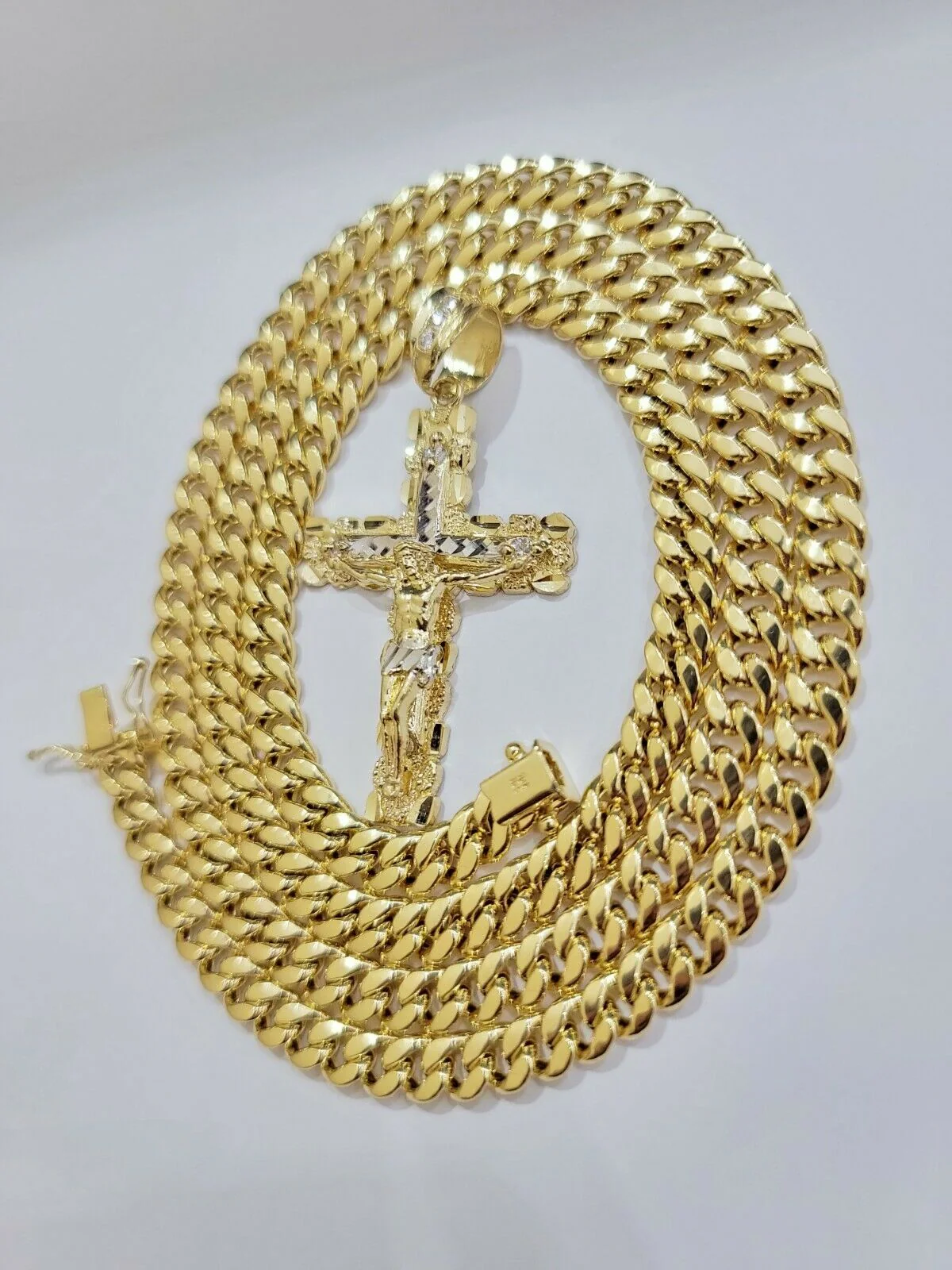 14k Gold Chain Cross SET Miami Cuban Link Necklace 7.5mm 22"- 28" ,Charm Pendant - Image 9